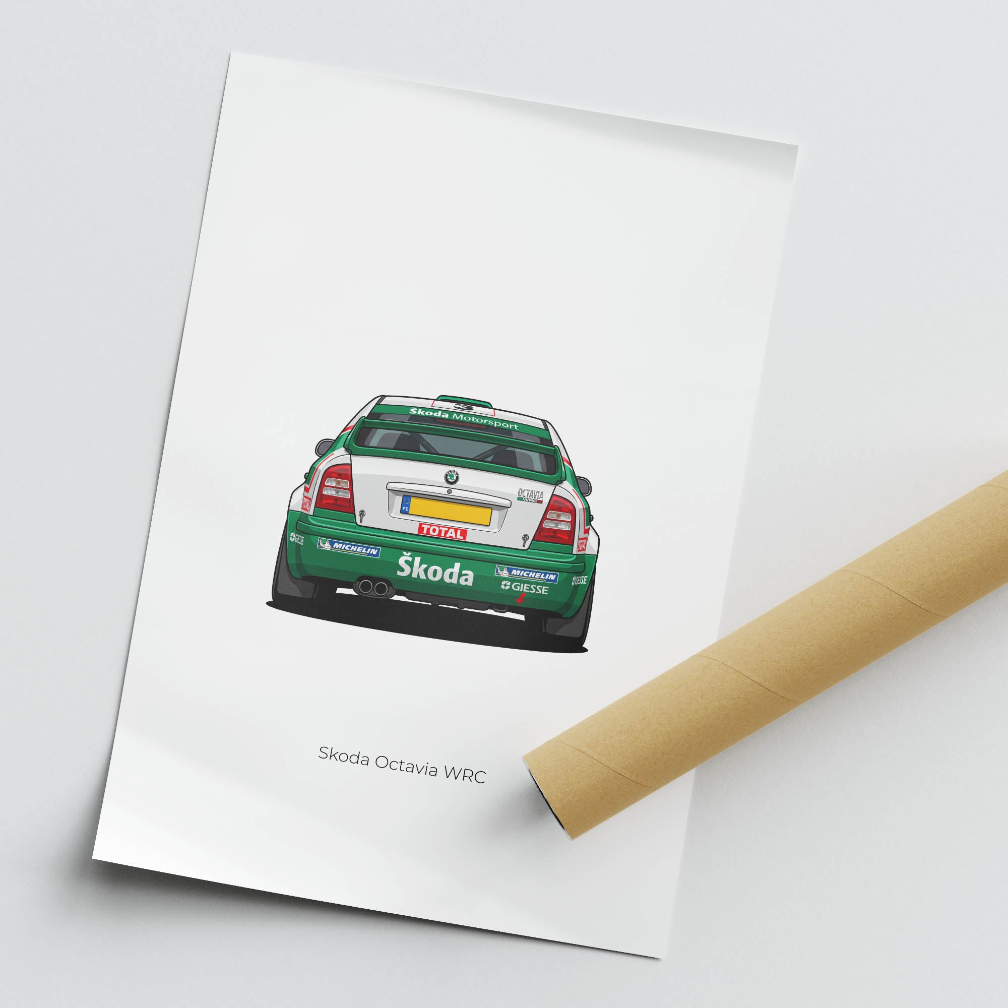Skoda Octavia Poster – 2001 Skoda Motorsport Rally Car Print With White Green Livery