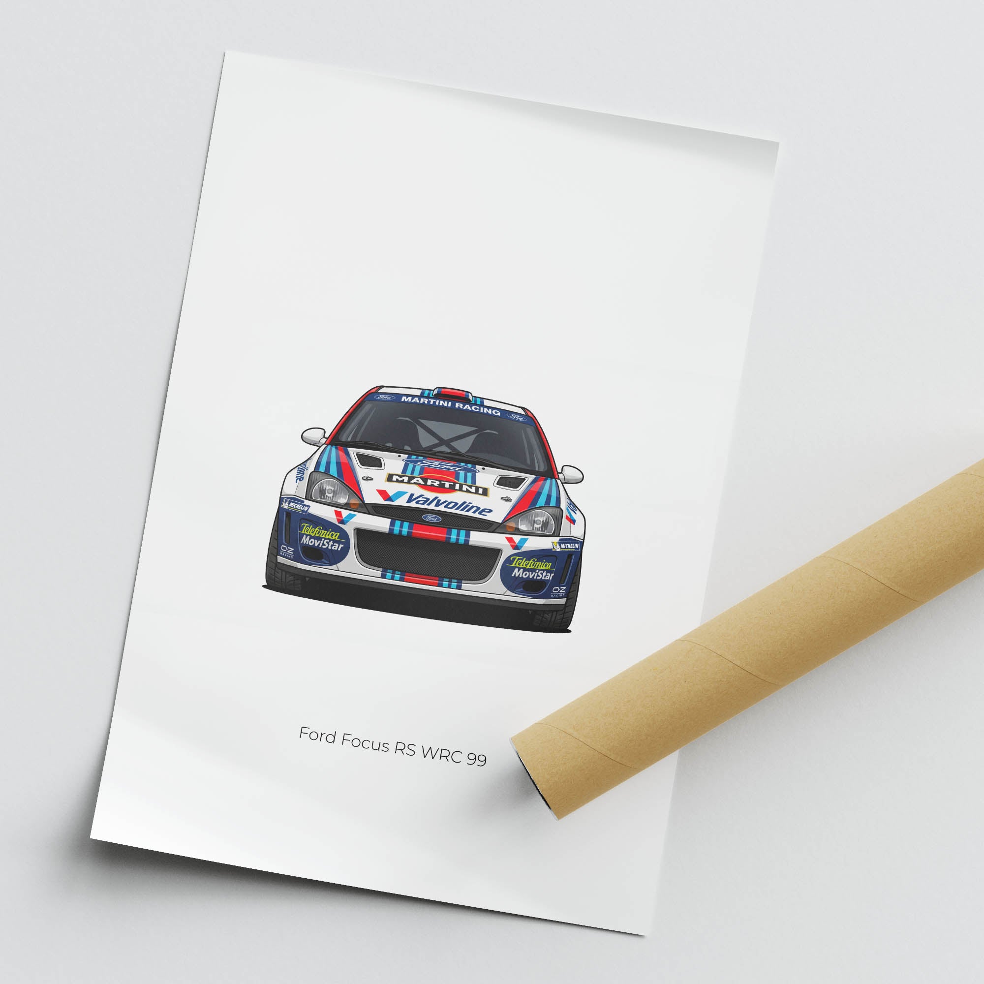 Ford Focus RS Poster – 1999 Martini Racing Blue and White Livery Motorsport Wall Art