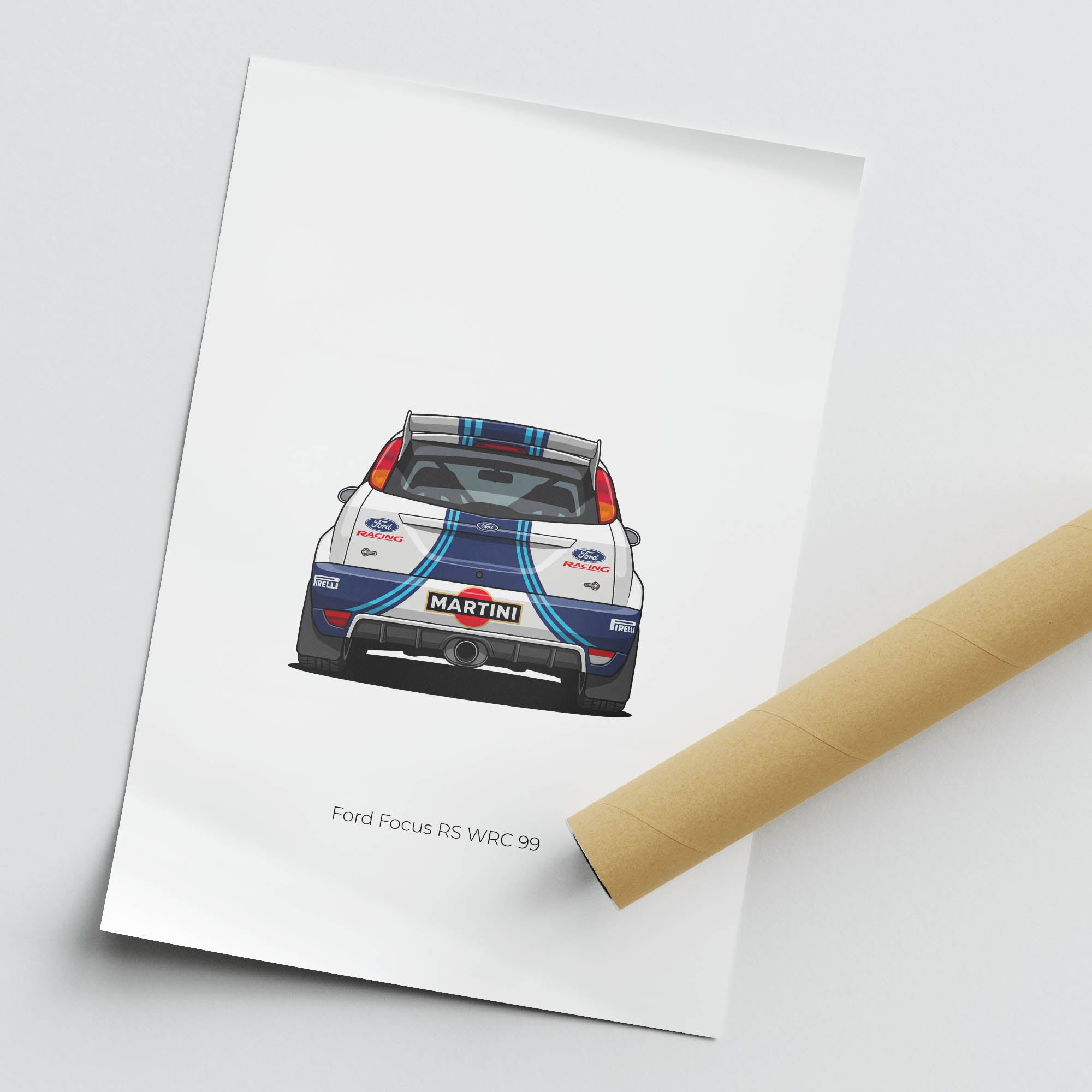 Ford Focus RS Poster - 1999 Martini Racing Blue & White Livery Rally Car Print