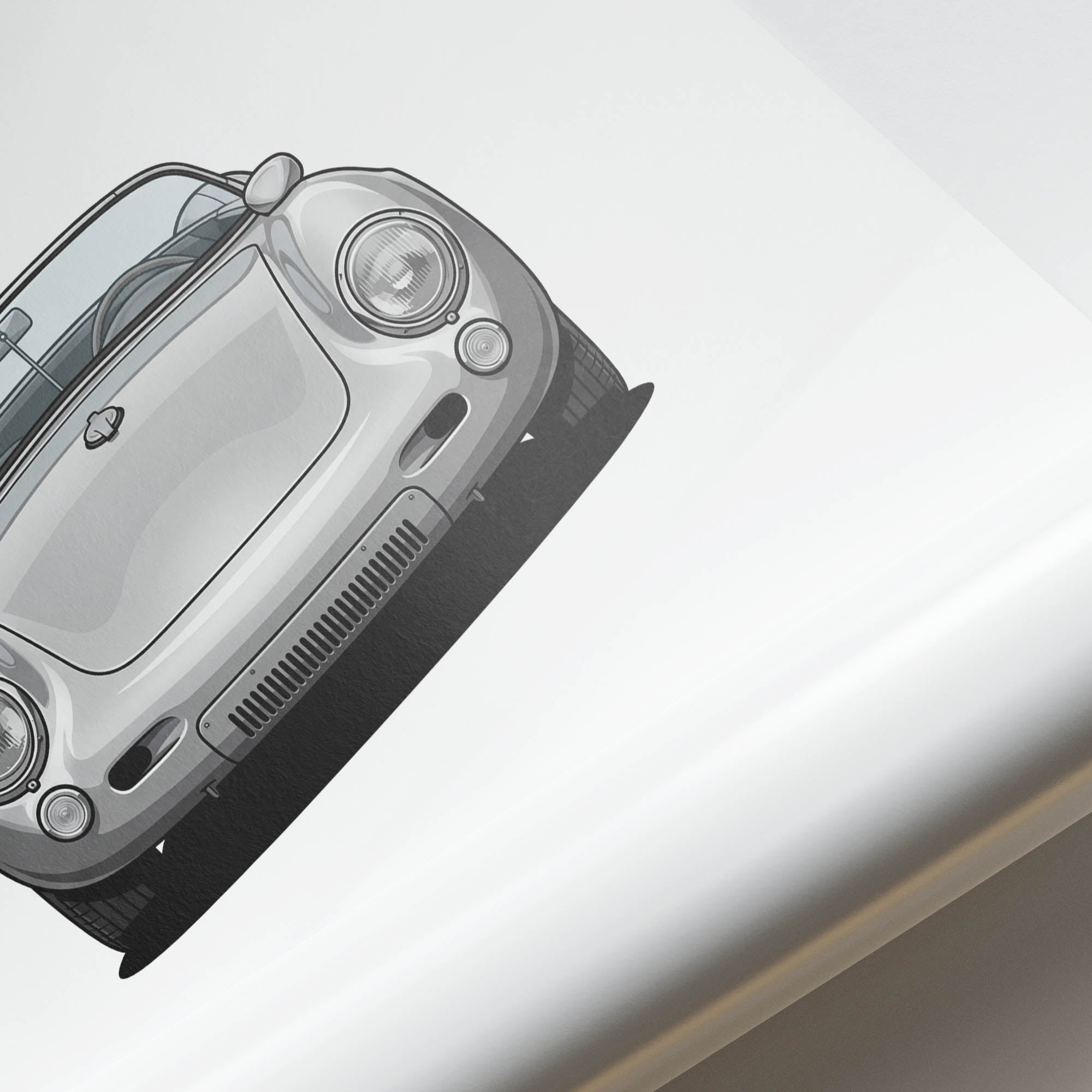 Porsche 550 Spyder Poster – 1955 Silver Classic Car Wall Decor Print