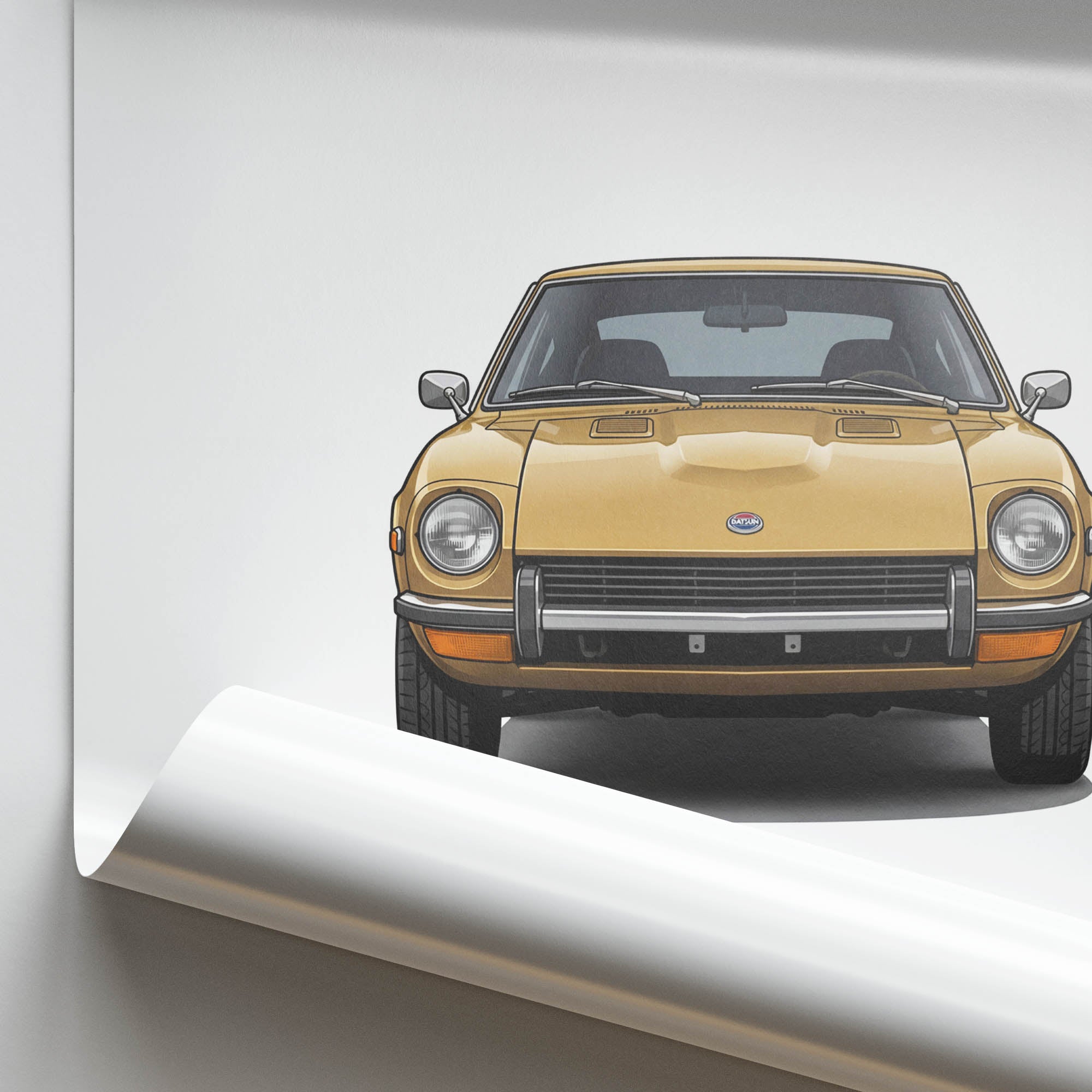 Datsun 240Z Poster – 1970 Safari Gold Edition Vintage Car Print Wall Art