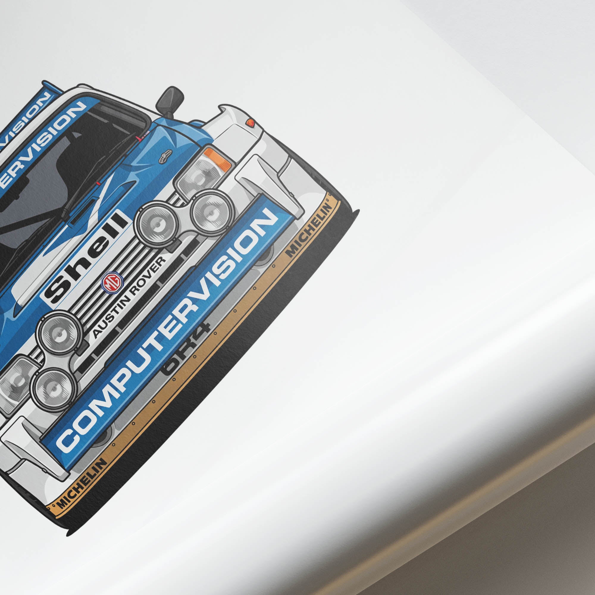 MG Metro 6R4 Poster – 1986 Rally Car Print With White Blue Livery Artwork