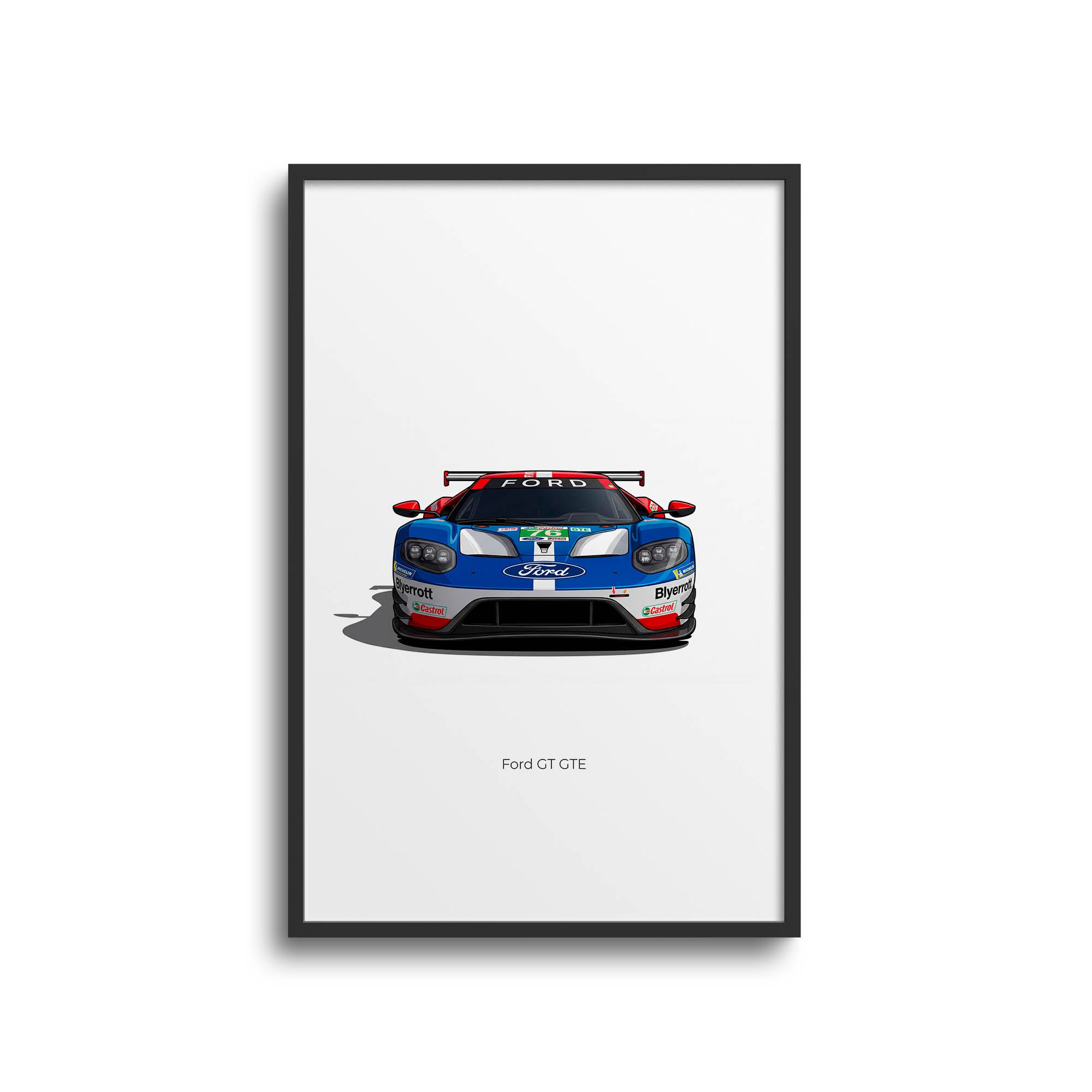 Ford GT Poster – 2016 Chip Ganassi Racing Car Print With Red White Blue Livery