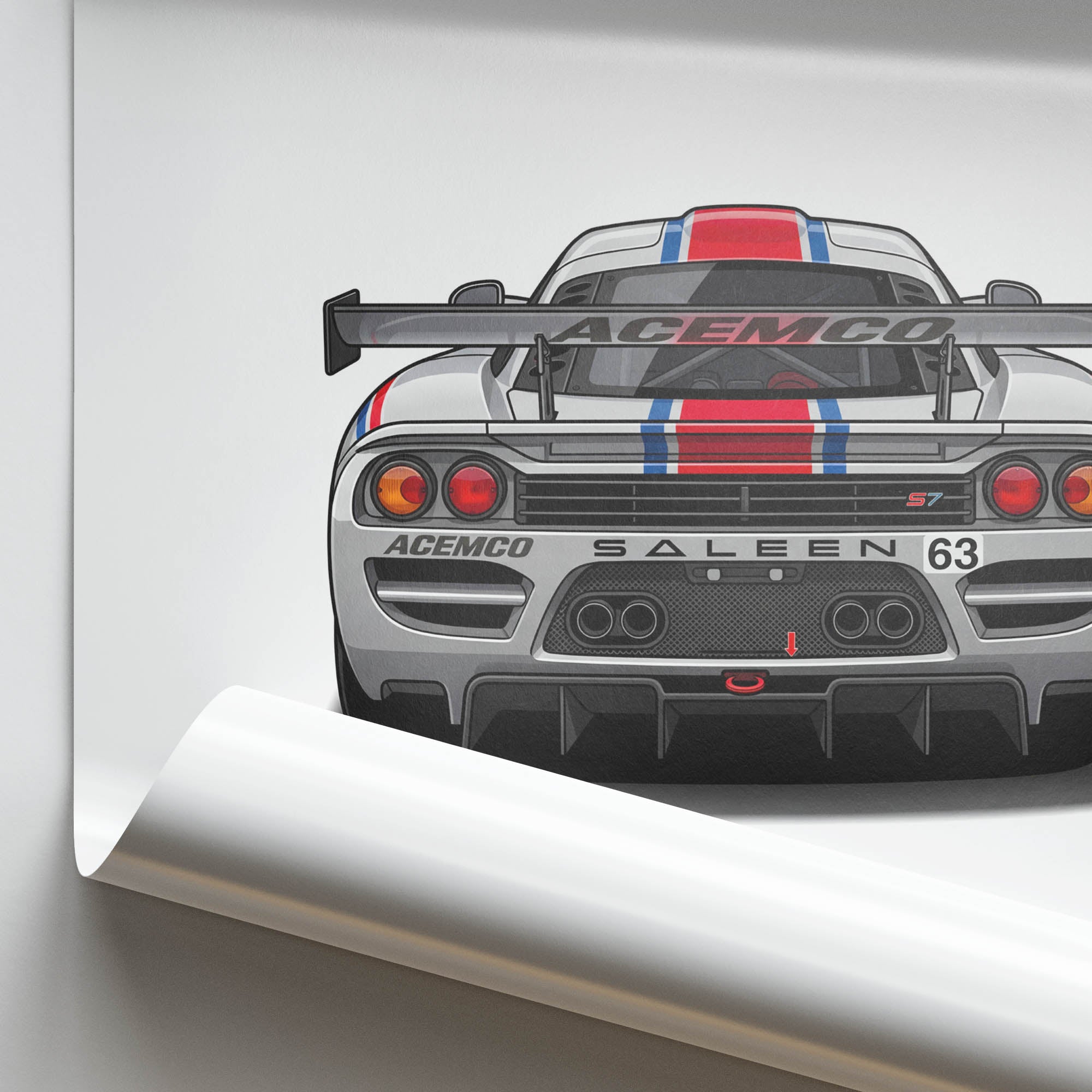 Saleen S7R Poster – 2004 Silver Livery Back View Race Car Print