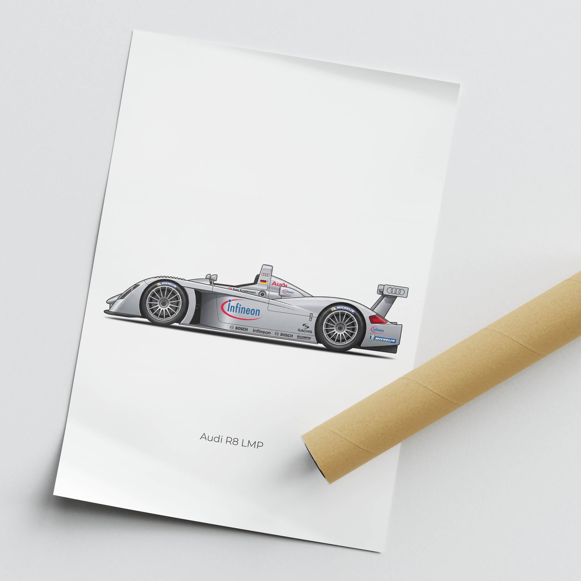 Audi R8 LMP Poster – 2000 Tom Kristensen Silver Livery Race Car Print
