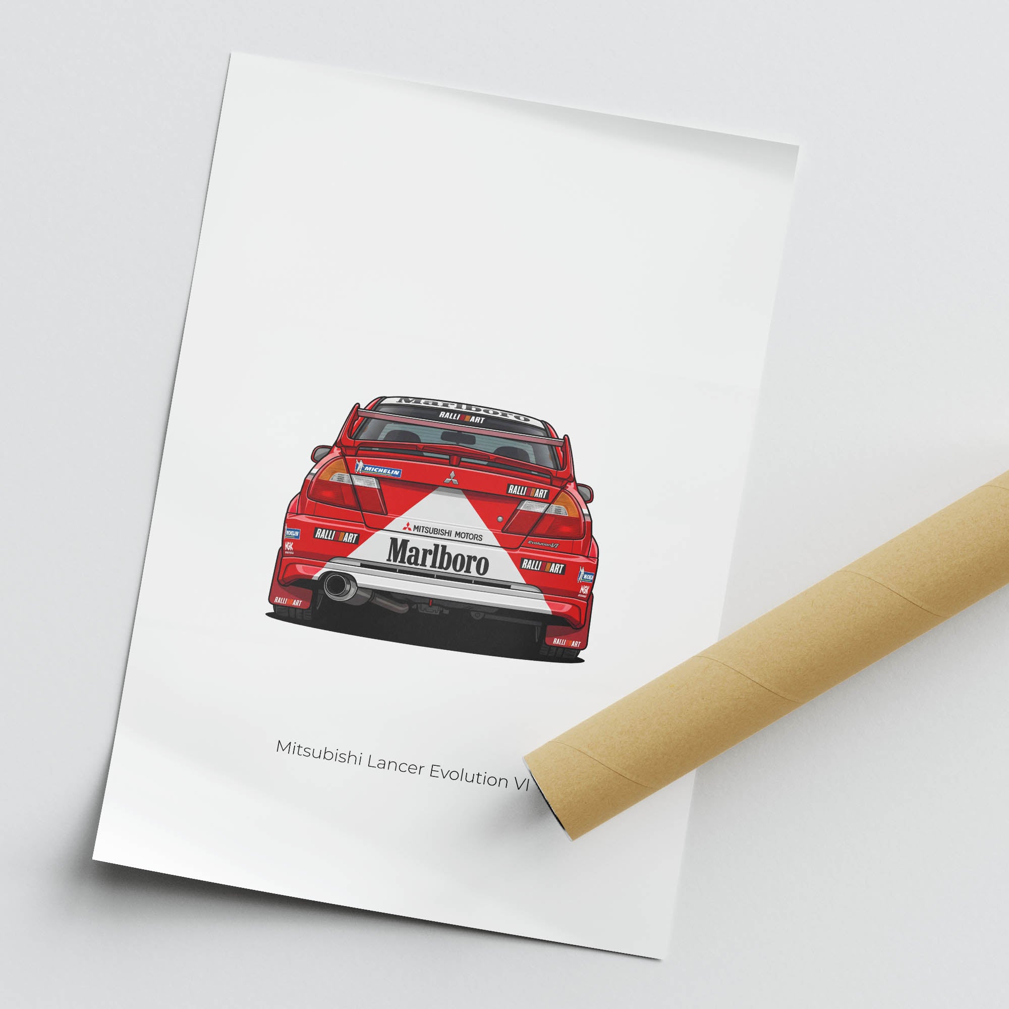 Mitsubishi Lancer Poster - 1999 Evo VI Red White Livery Rally Car Print