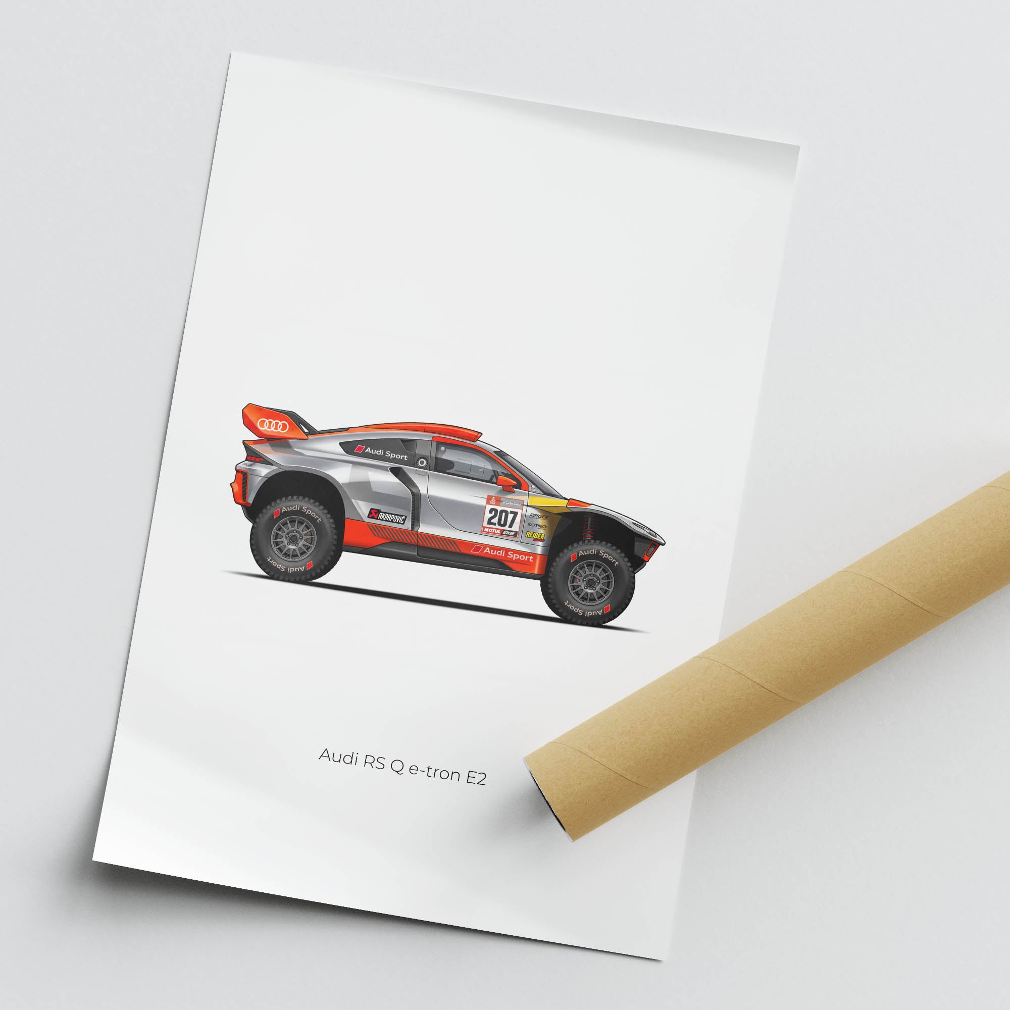 Audi RS Q e-tron Poster – 2024 Carlos Sainz Rally Car Print Silver Orange Livery