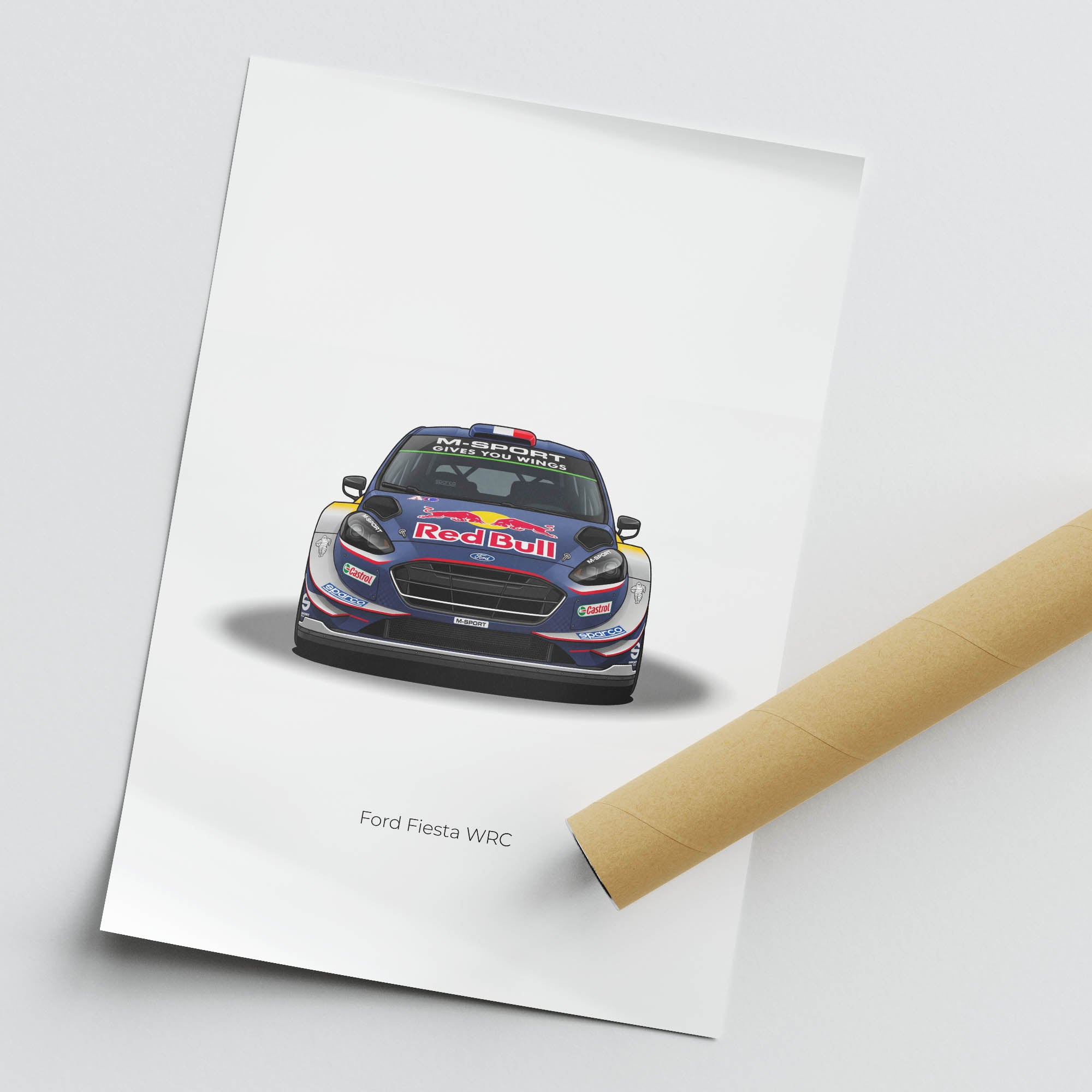 Ford Fiesta Poster - 2017 M Sport Red Bull Matte Blue Rally Car Wall Art Print