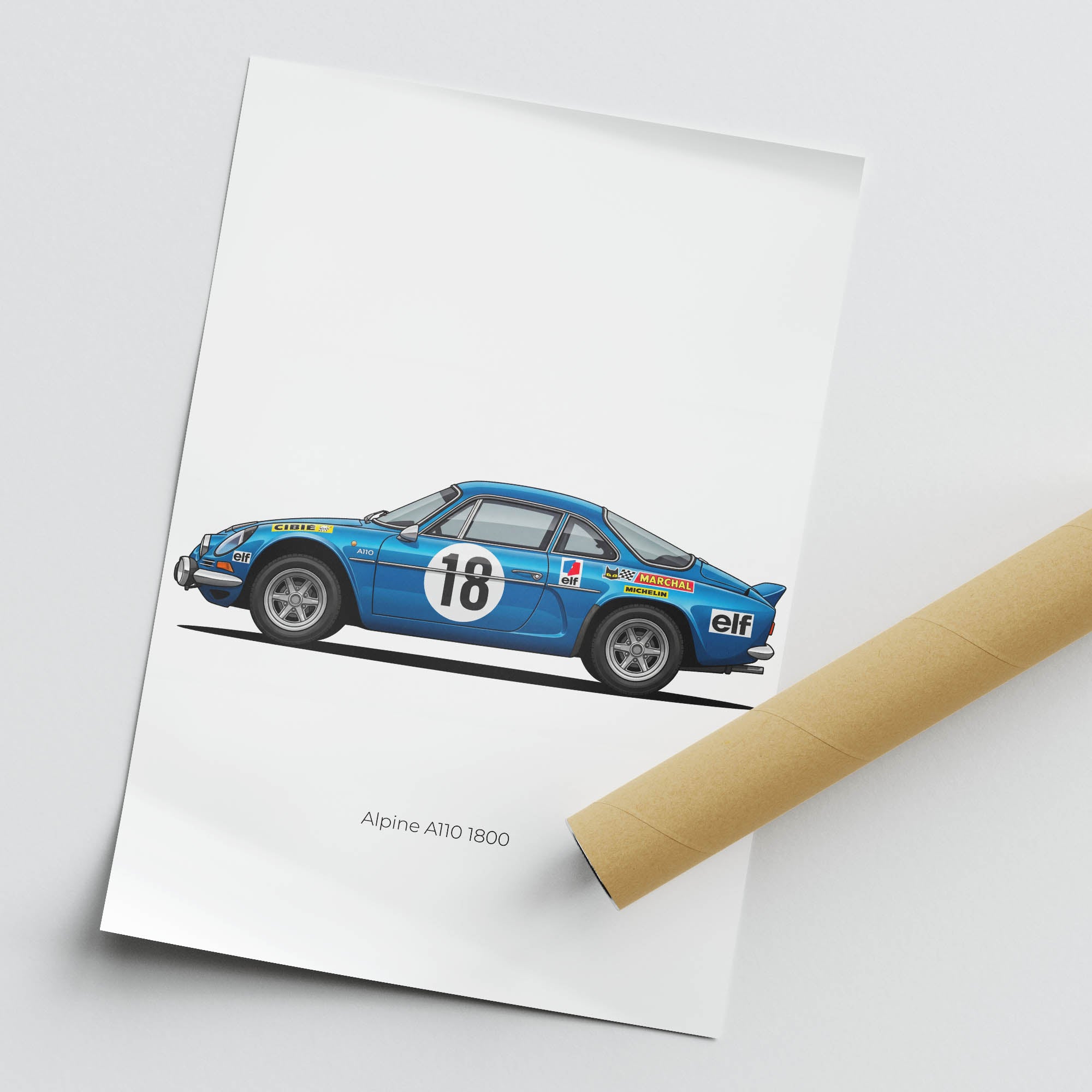 Alpine A110 Poster - Vintage Rally Car Blue Livery Side View Print