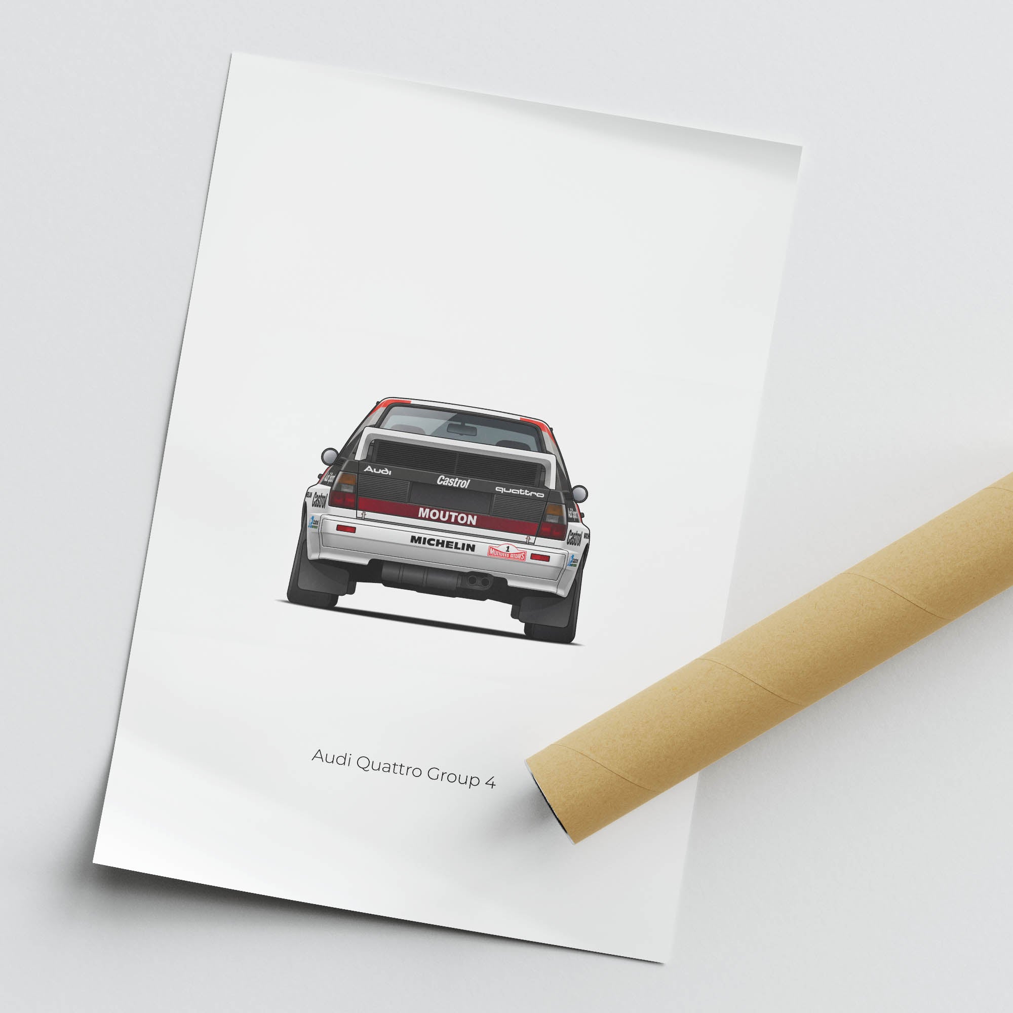 Audi Quattro Poster - 1981 Group 4 Rally Car Michele Mouton Print Black White Livery