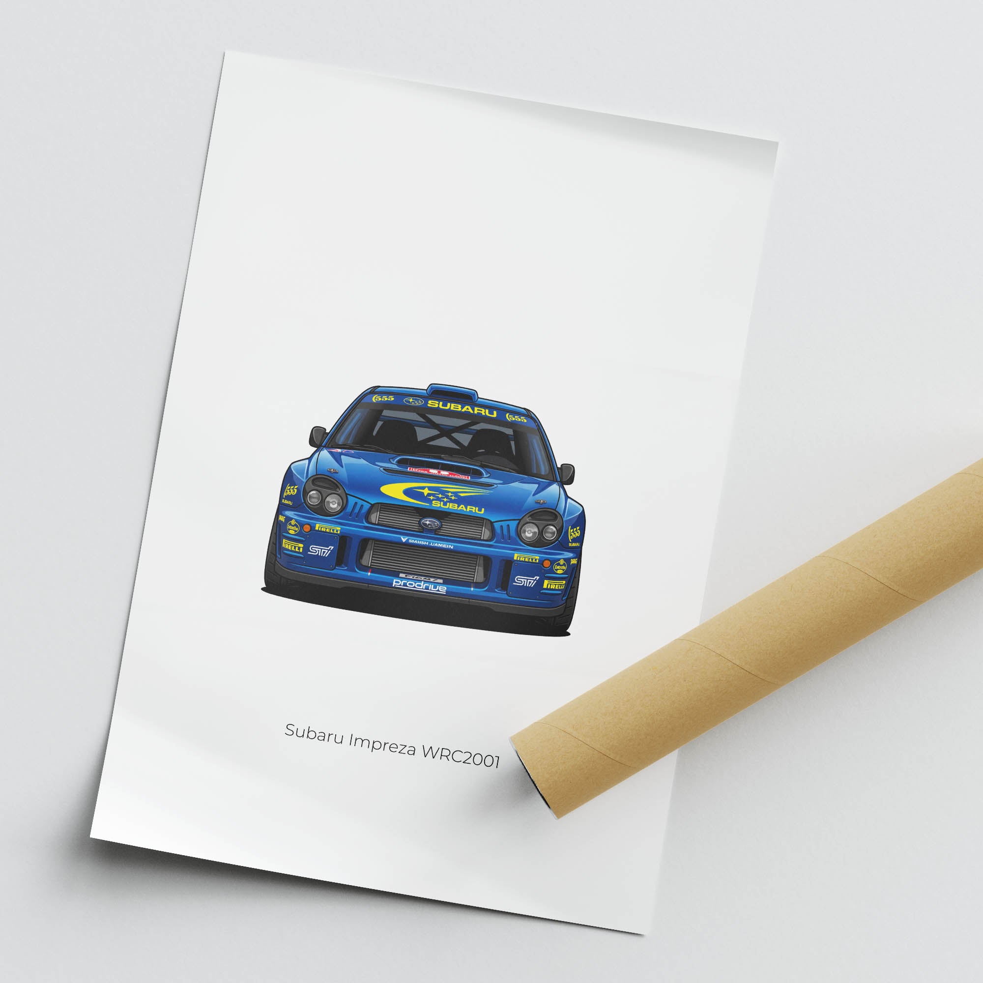 Subaru Impreza Poster – 2001 Richard Burns Rally Car Prints | Blue Yellow Livery
