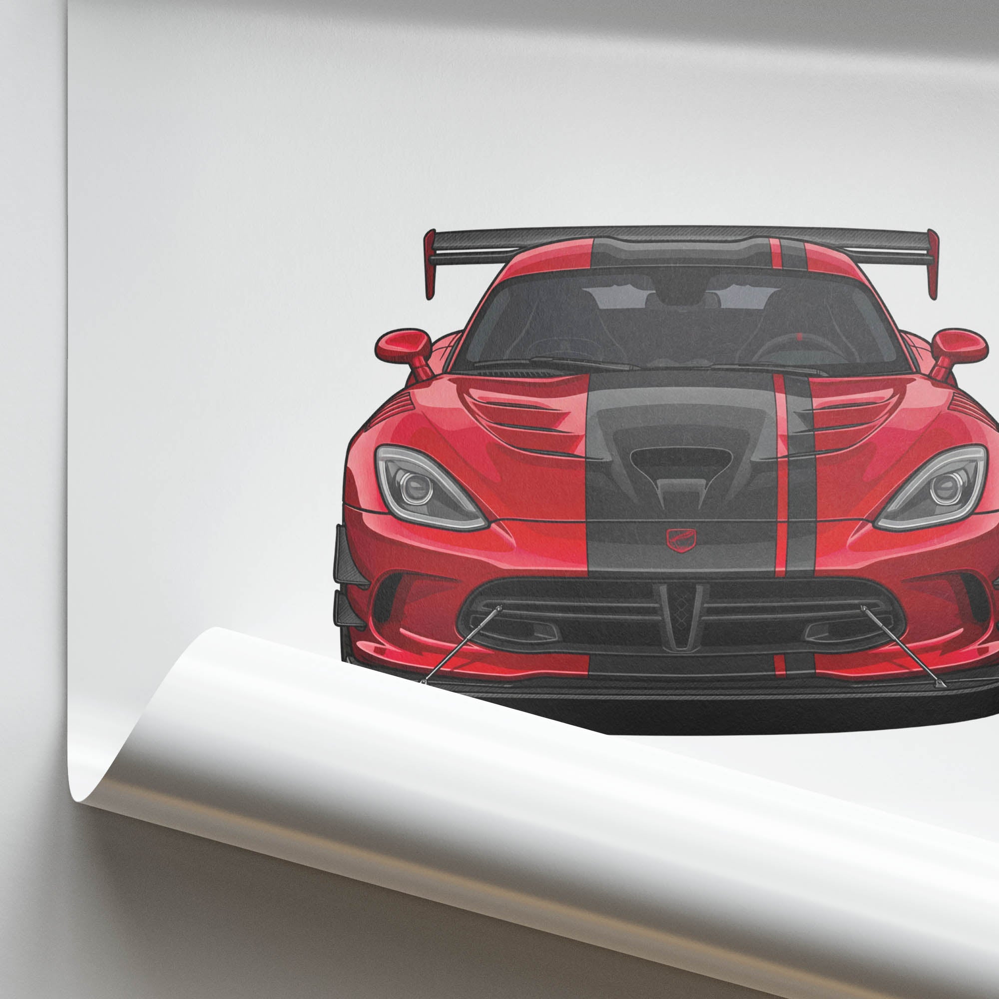 Dodge Viper Poster - 2015 Viper ACR Artwork | Red Car Poster With Black Stripe Design