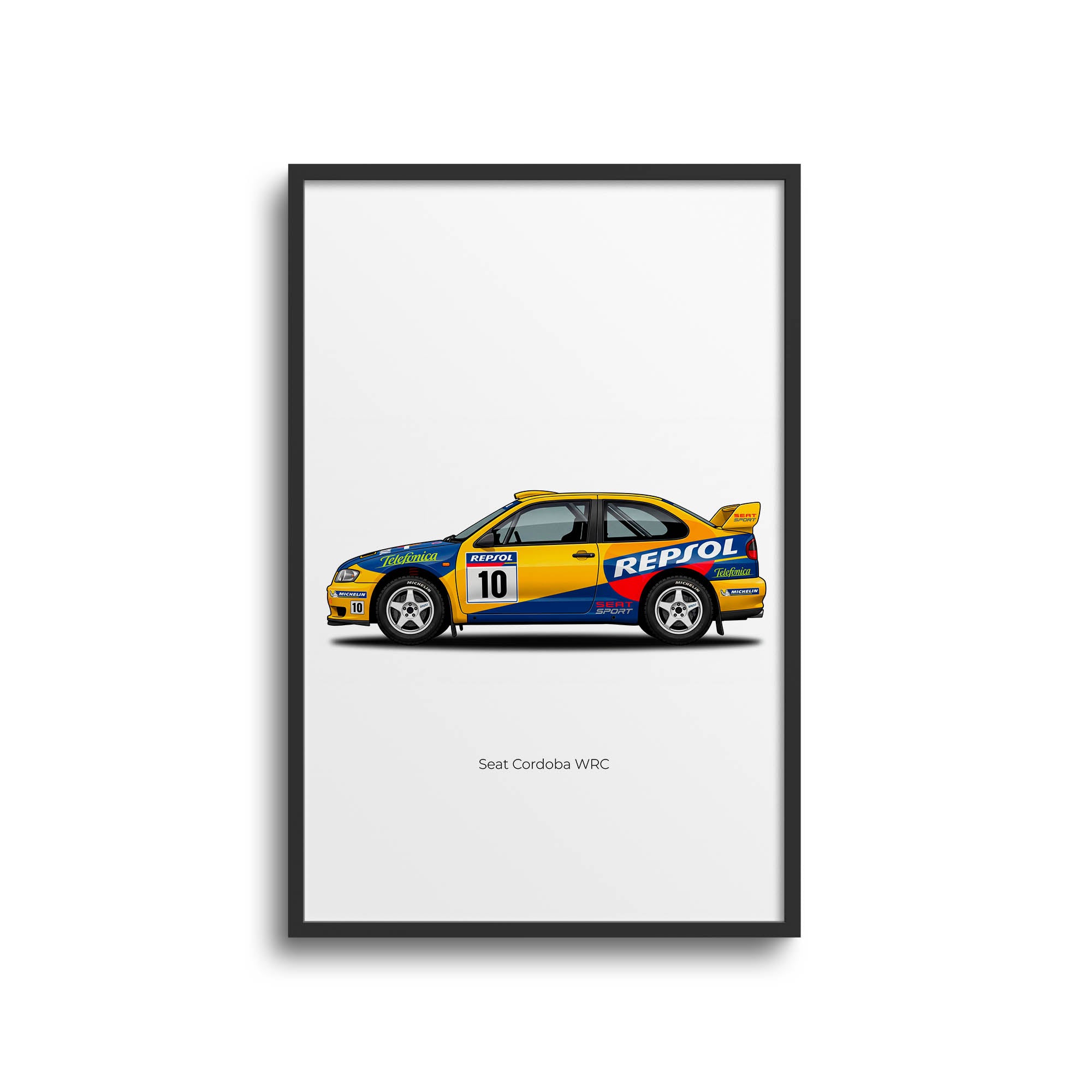 Seat Cordoba Poster – 1999 Repsol Yellow Blue Race Car Art Print
