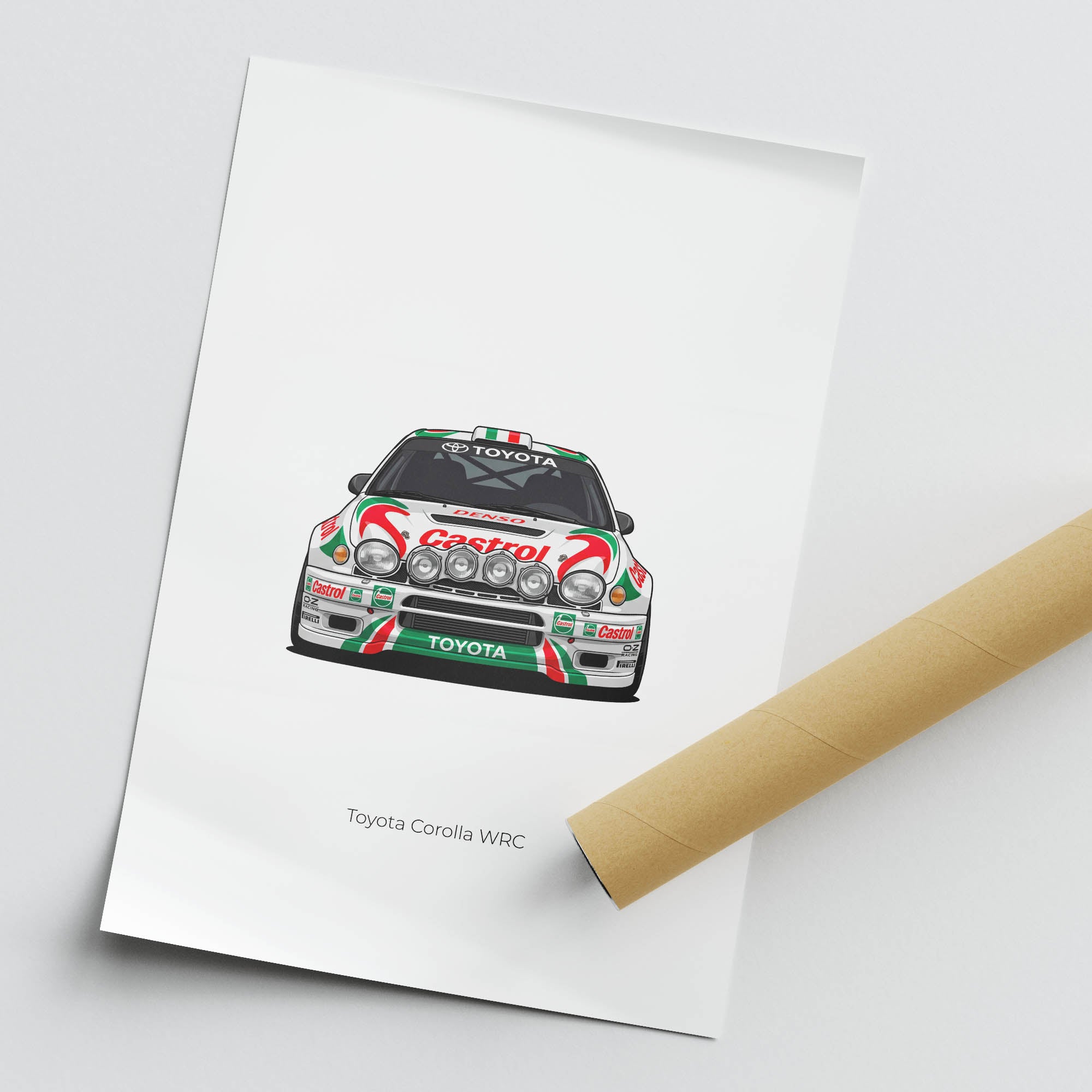 Toyota Corolla Poster – 1998 Castrol Livery Rally Car Print Green Red