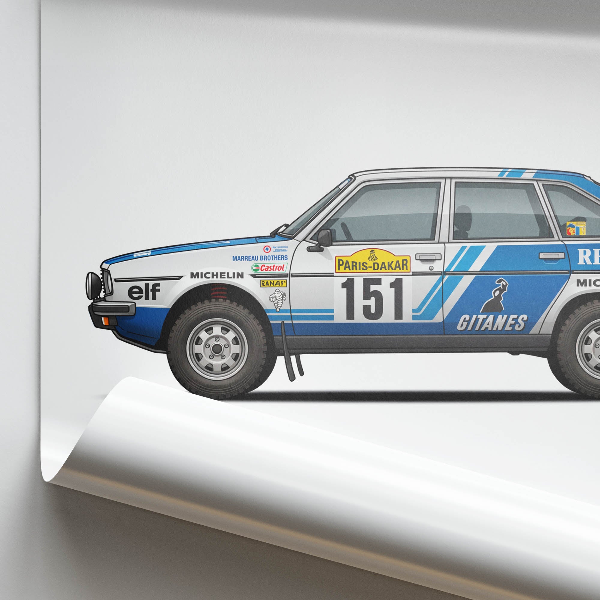 Renault 20 Turbo Poster – 1982 Marreau Brothers 4X4 Blue White Livery Print