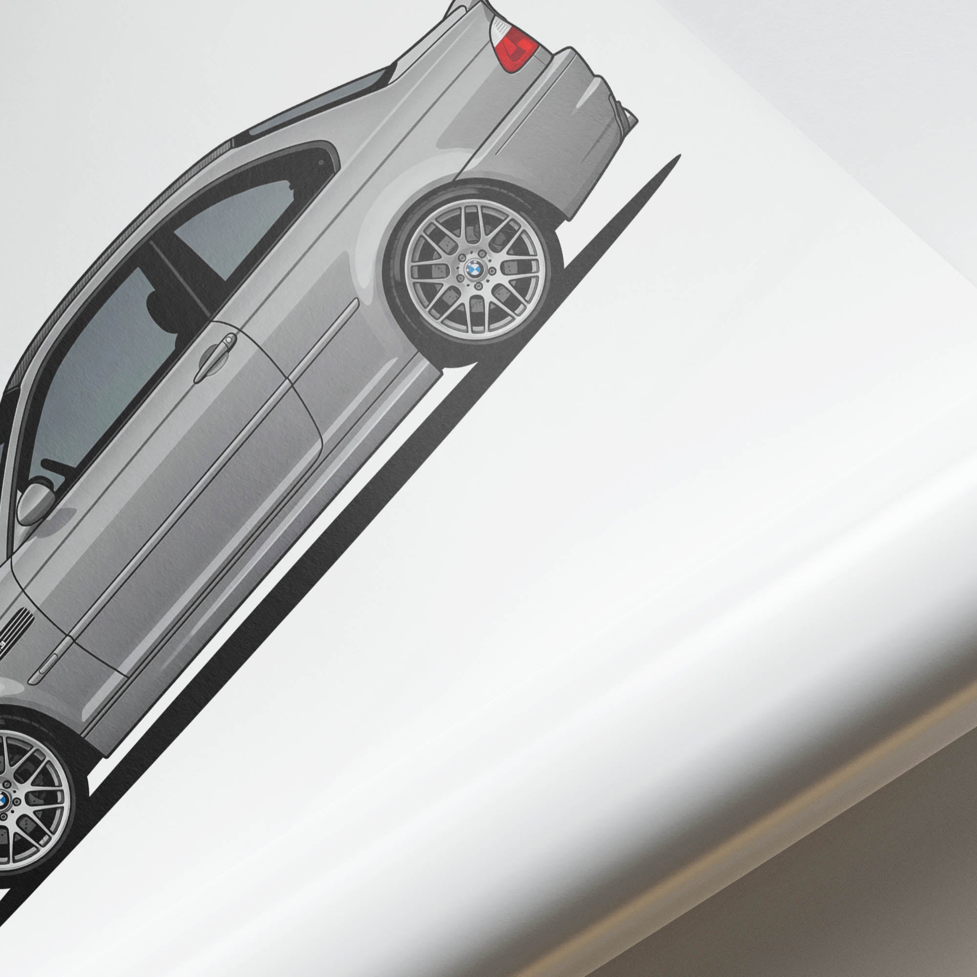BMW M3 CSL Poster - 2003 E46 Silver Grey Metallic Side View Print