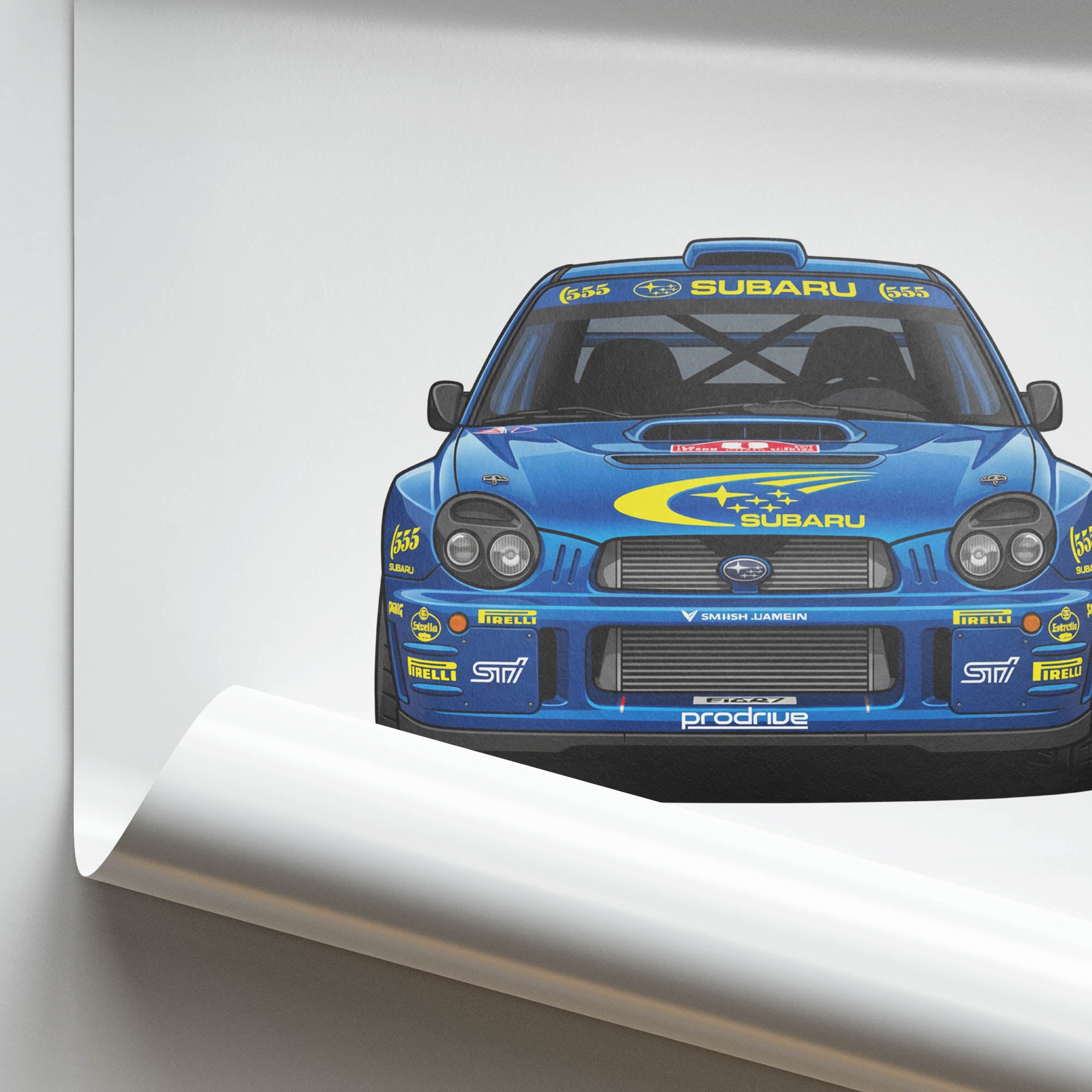 Subaru Impreza Poster – 2001 Richard Burns Rally Car Prints | Blue Yellow Livery