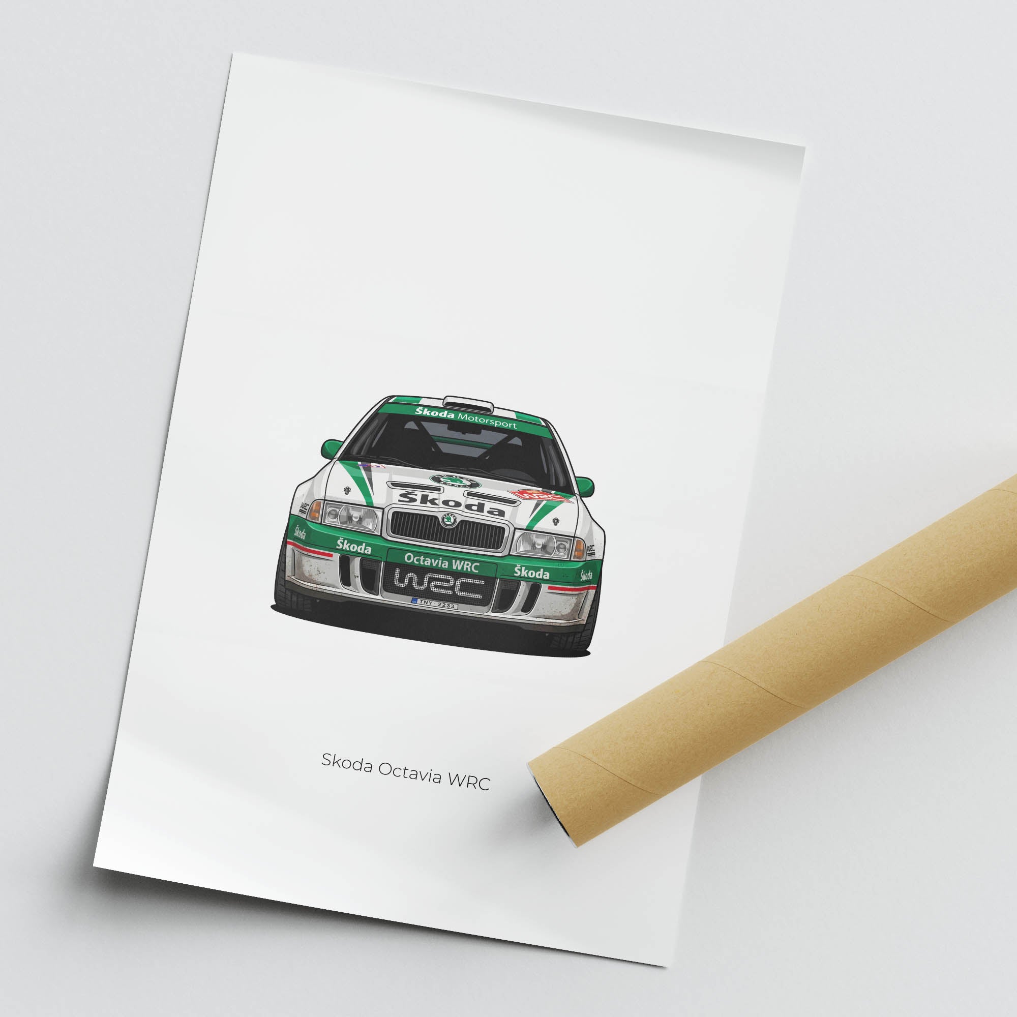 Skoda Octavia Poster – 2001 Motorsport Rally Car Print With White Green Livery