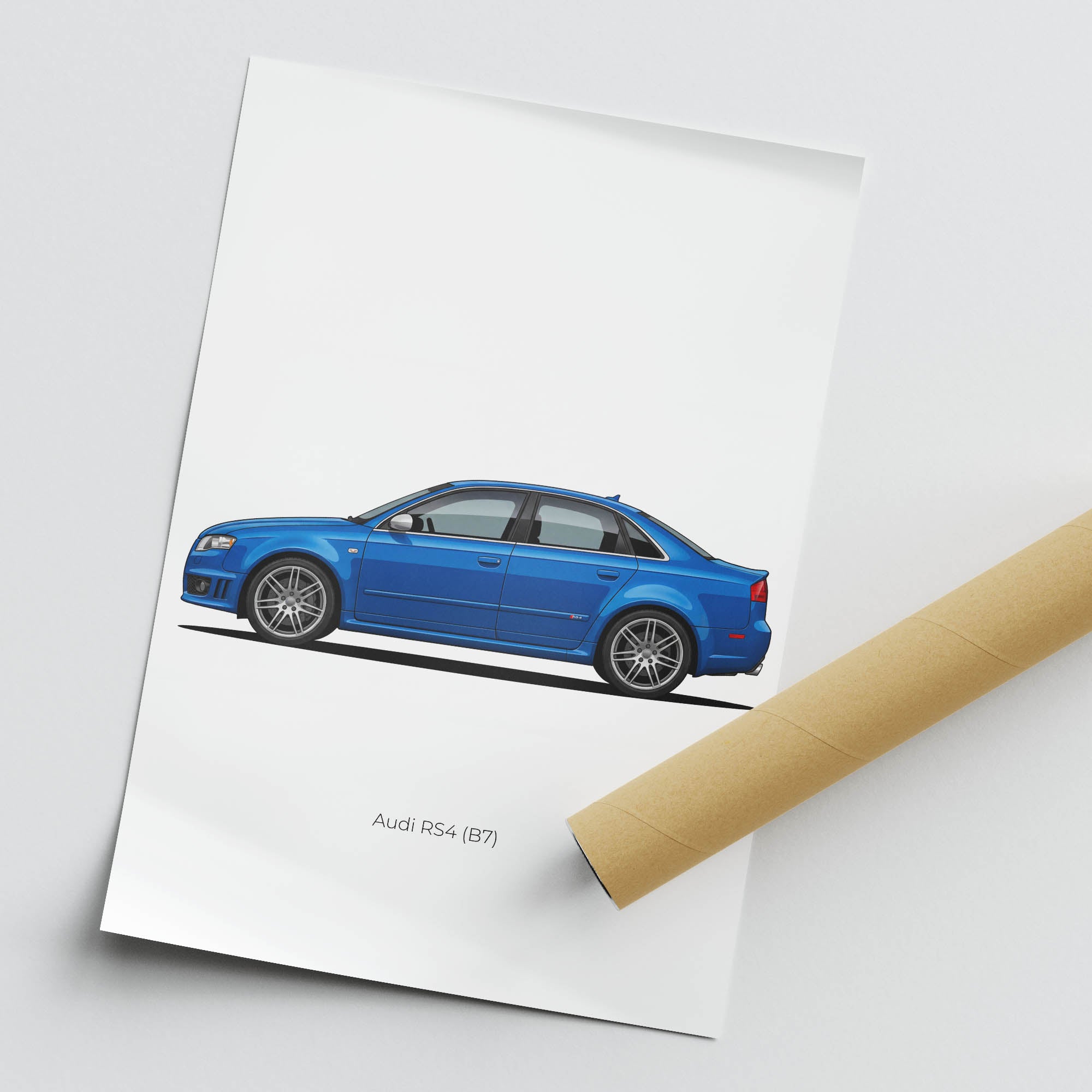 Audi RS4 B7 Poster - 2006 Sprint Blue Car Wall Art Print by Grancorsa