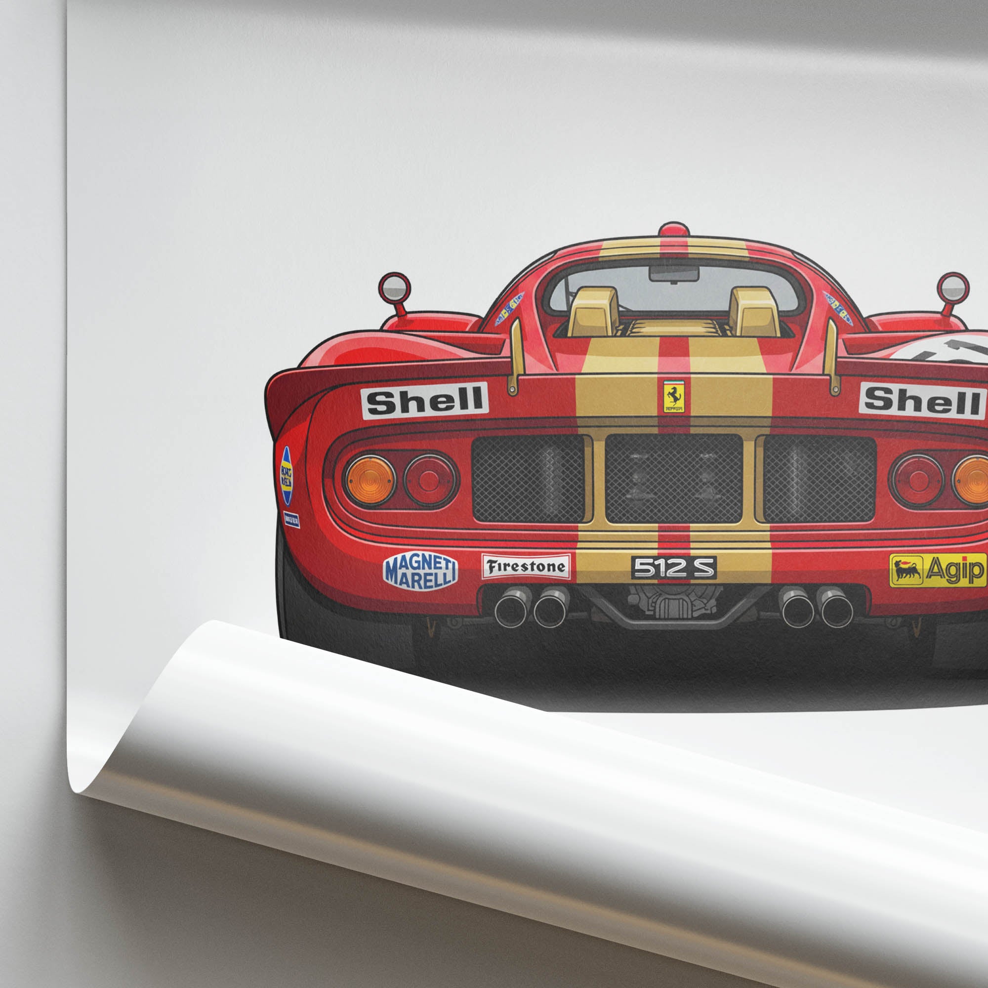 Ferrari 512 S Poster – 1970 Classic Racing Art Red Gold Livery Print