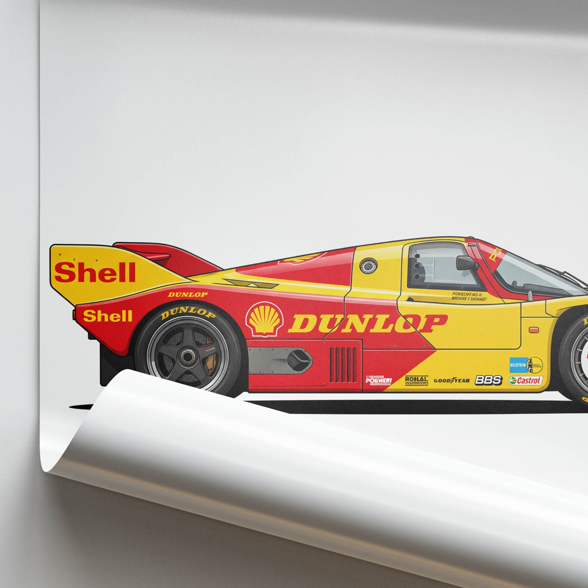 Porsche 962C Poster - Vintage 1987 Racing Car Print With Shell Dunlop Livery