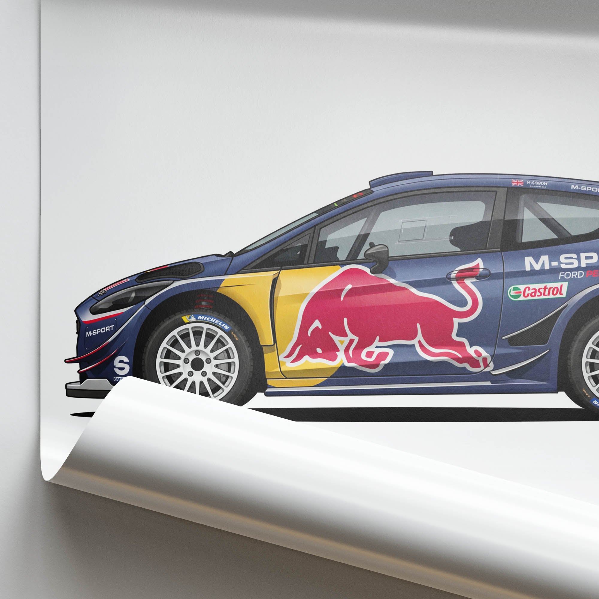 Ford Fiesta Poster - 2017 M Sport Red Bull Matte Blue Rally Car Print