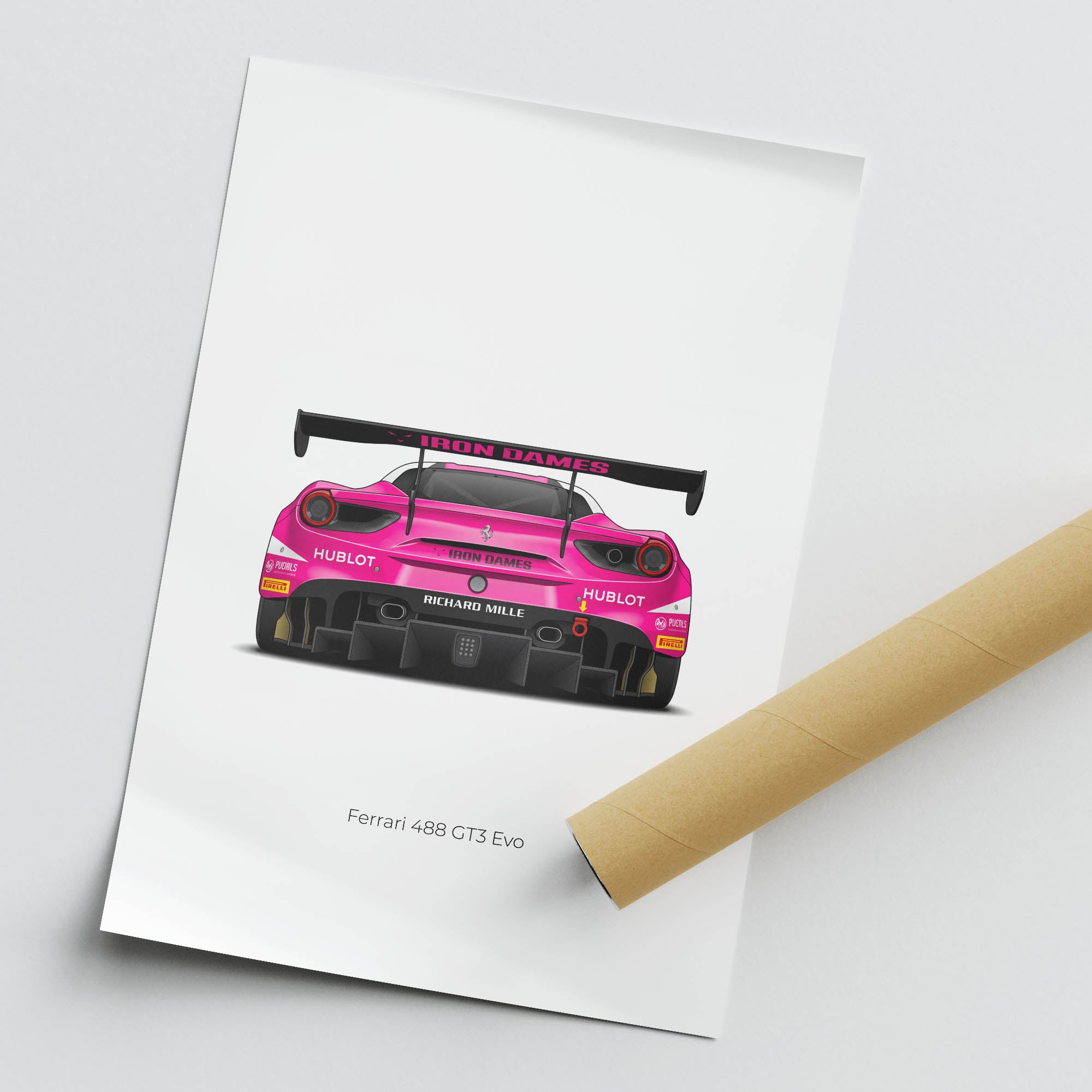 Ferrari 488 GT3 Poster – 2021 Iron Dames Pink Livery Race Car Print