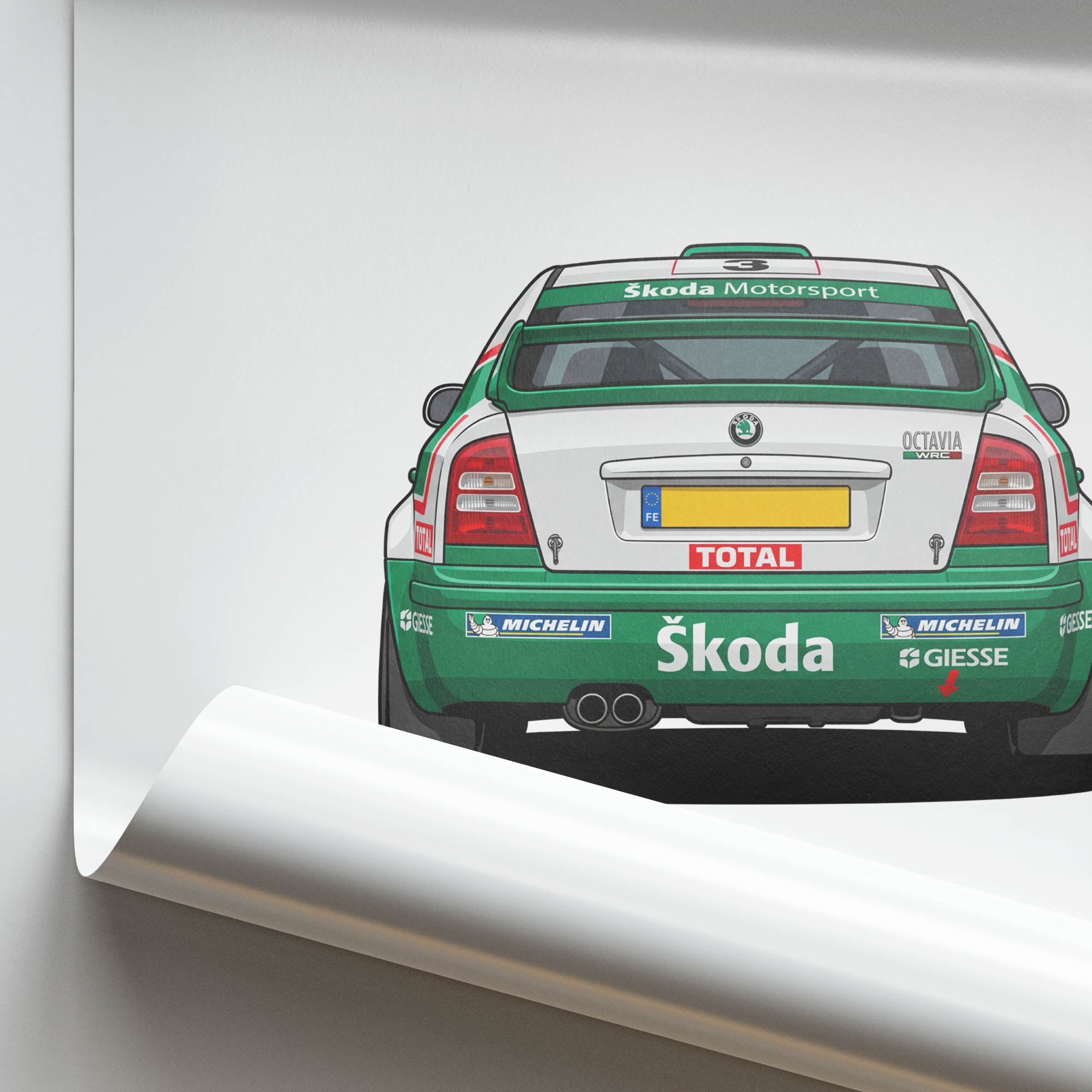 Skoda Octavia Poster – 2001 Skoda Motorsport Rally Car Print With White Green Livery