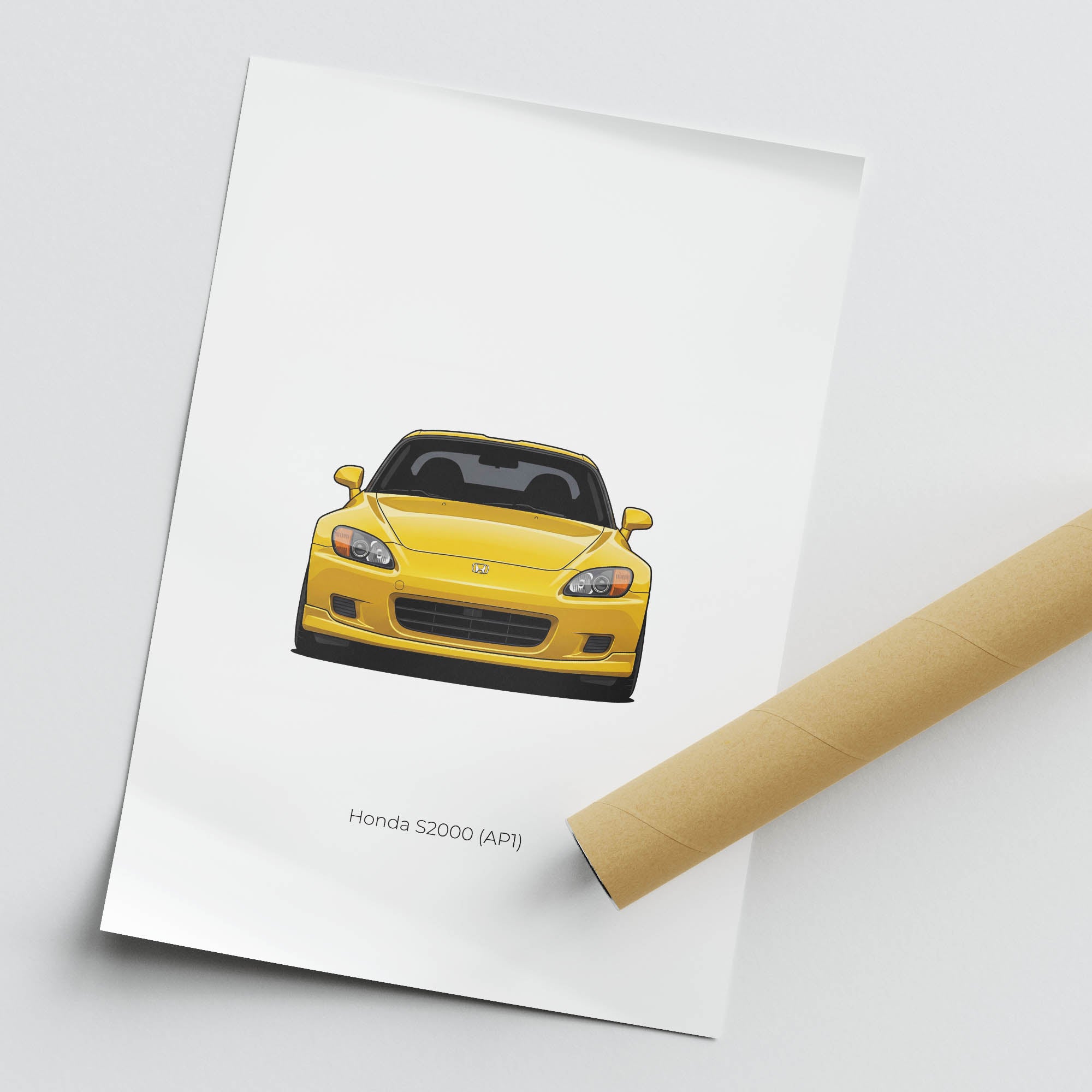 Honda S2000 Poster - 2000 AP1 Indy Yellow Pearl Front View Car Wall Art