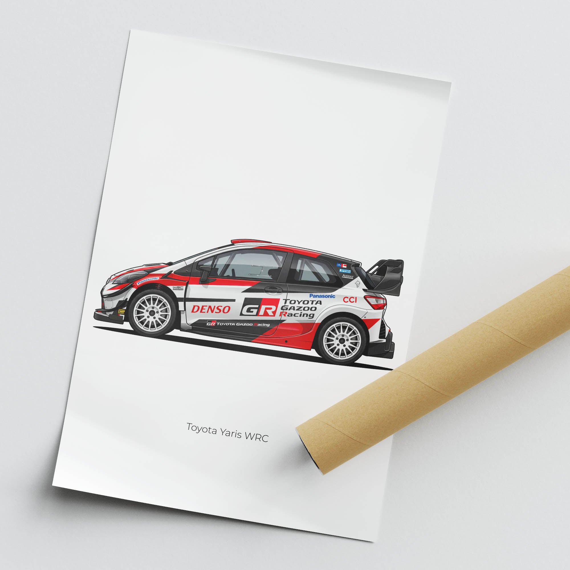 Toyota Yaris Poster – 2018 Gazoo Racing Side View Car Print With White Red Black Livery