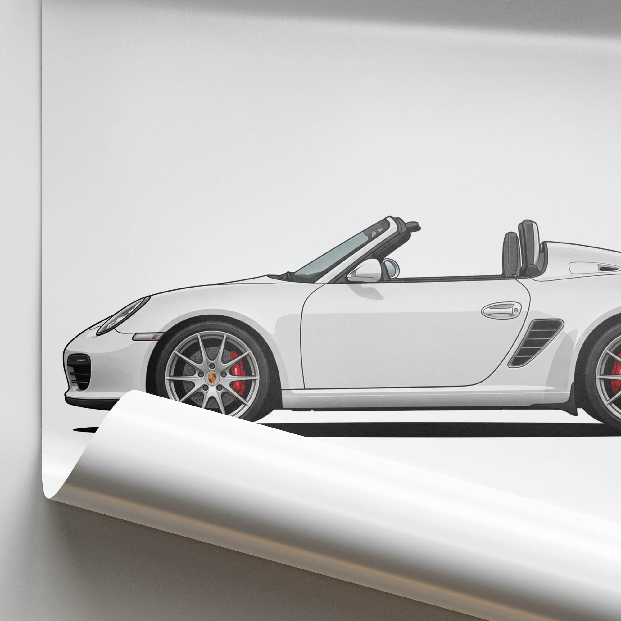 Porsche Boxster Spyder 2011 Sports Car Poster - White Carrera Side View Art