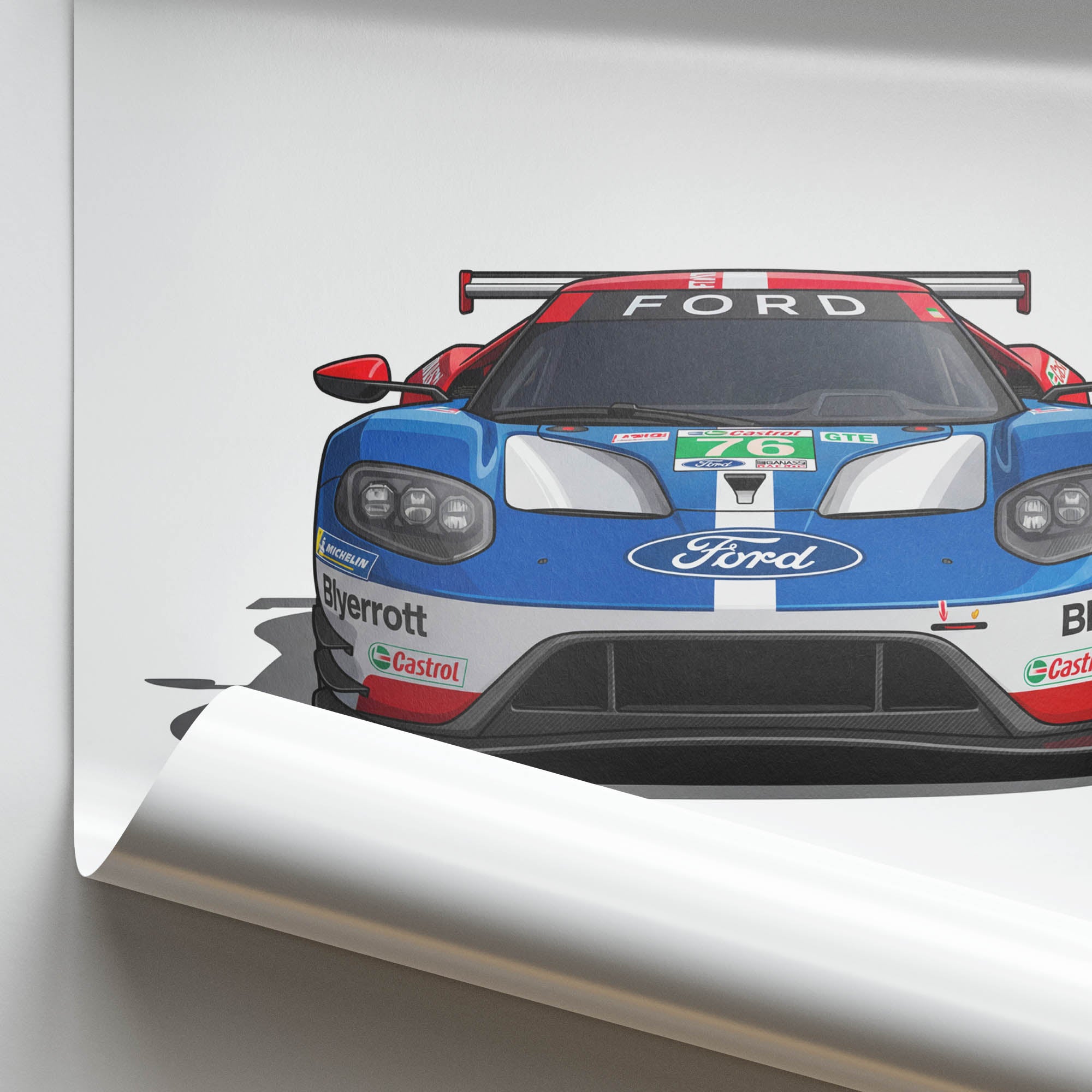 Ford GT Poster – 2016 Chip Ganassi Racing Car Print With Red White Blue Livery