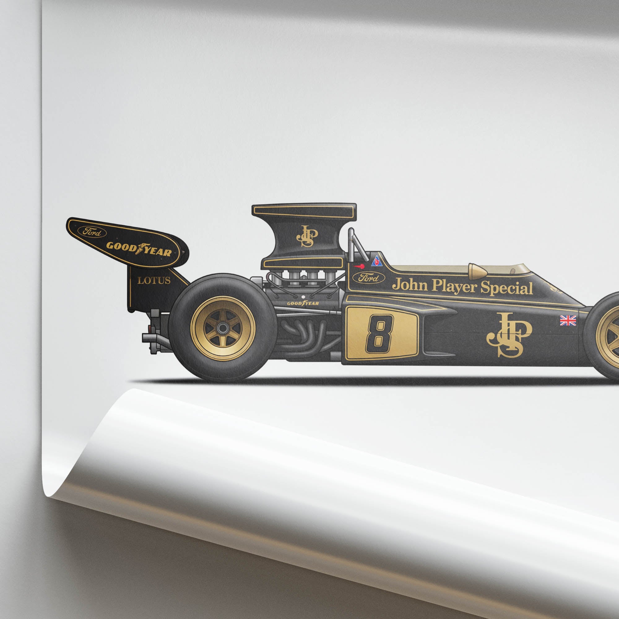 Lotus 72D Poster – 1972 Emerson Fittipaldi John Player Special Side View Print