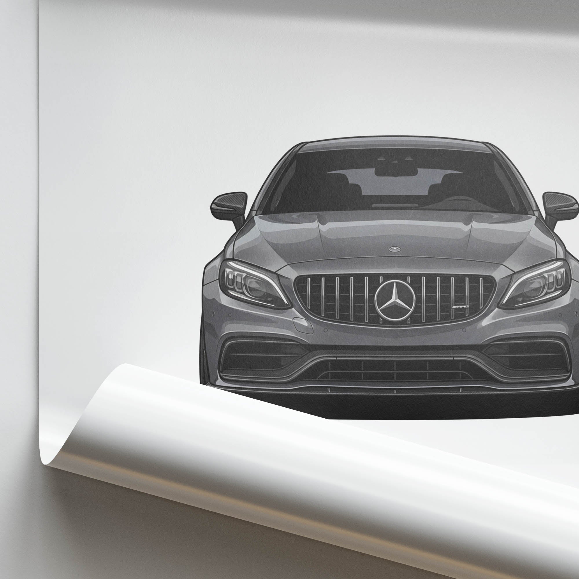 Mercedes C63S Poster - 2021 W205 Coupe Front View Selenite Grey Print