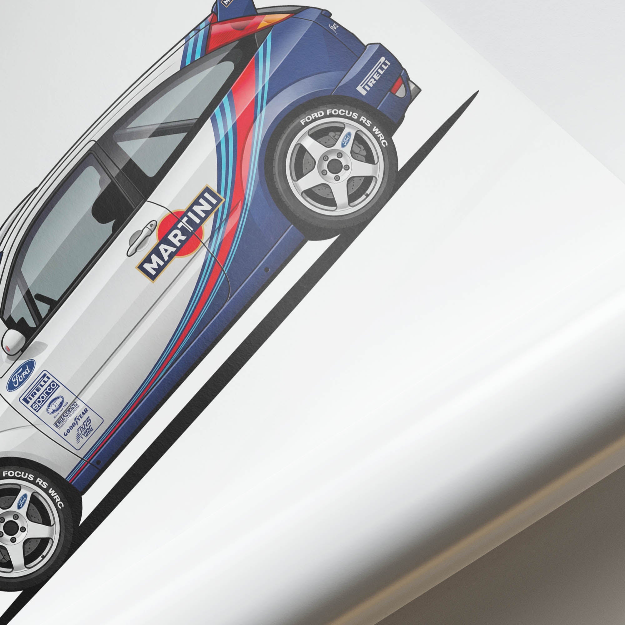 Ford Focus Poster – 1999 Martini Racing Print | Blue & White Livery Art