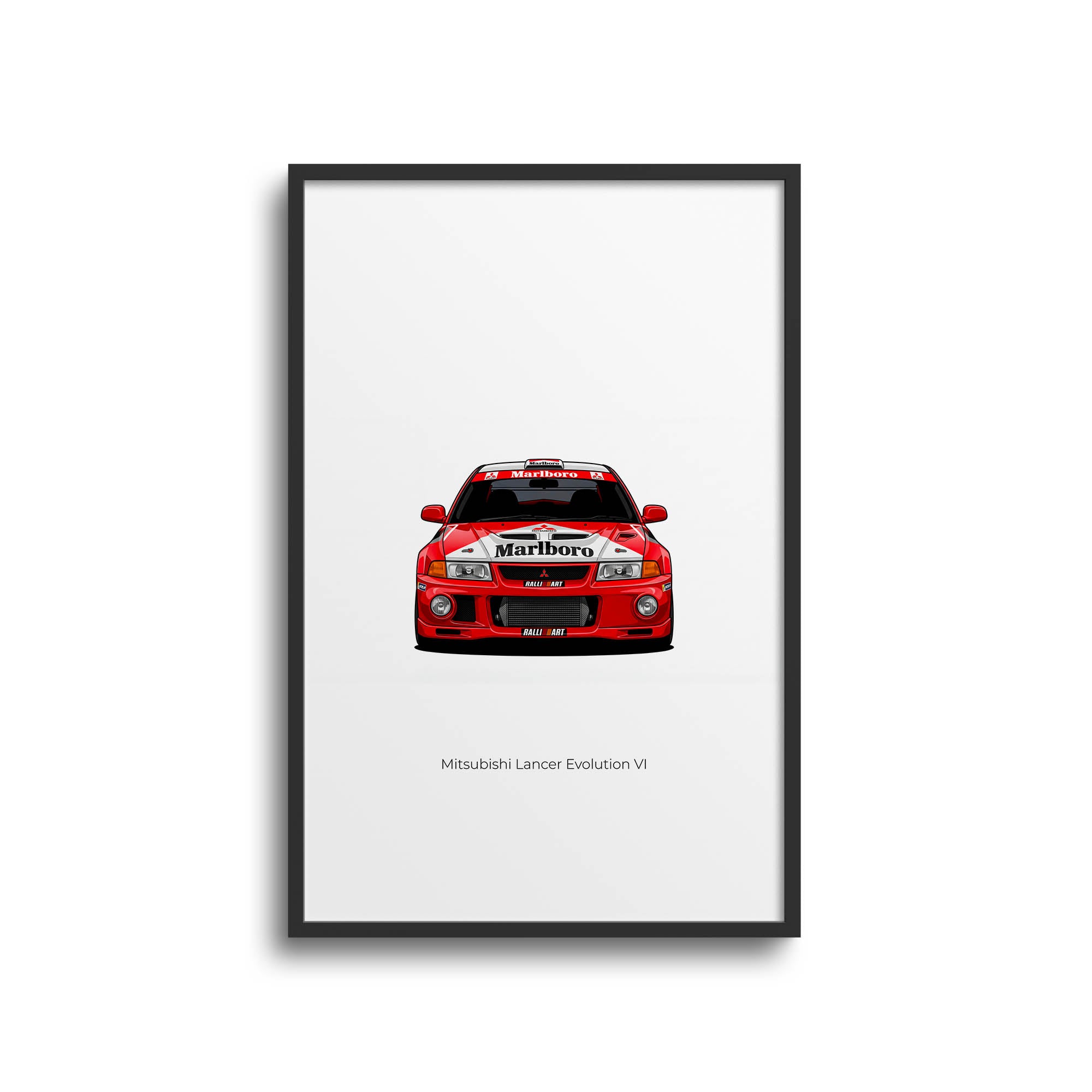 Mitsubishi Lancer Evolution Poster – 1999 Rally Car Art | Red White Livery Print