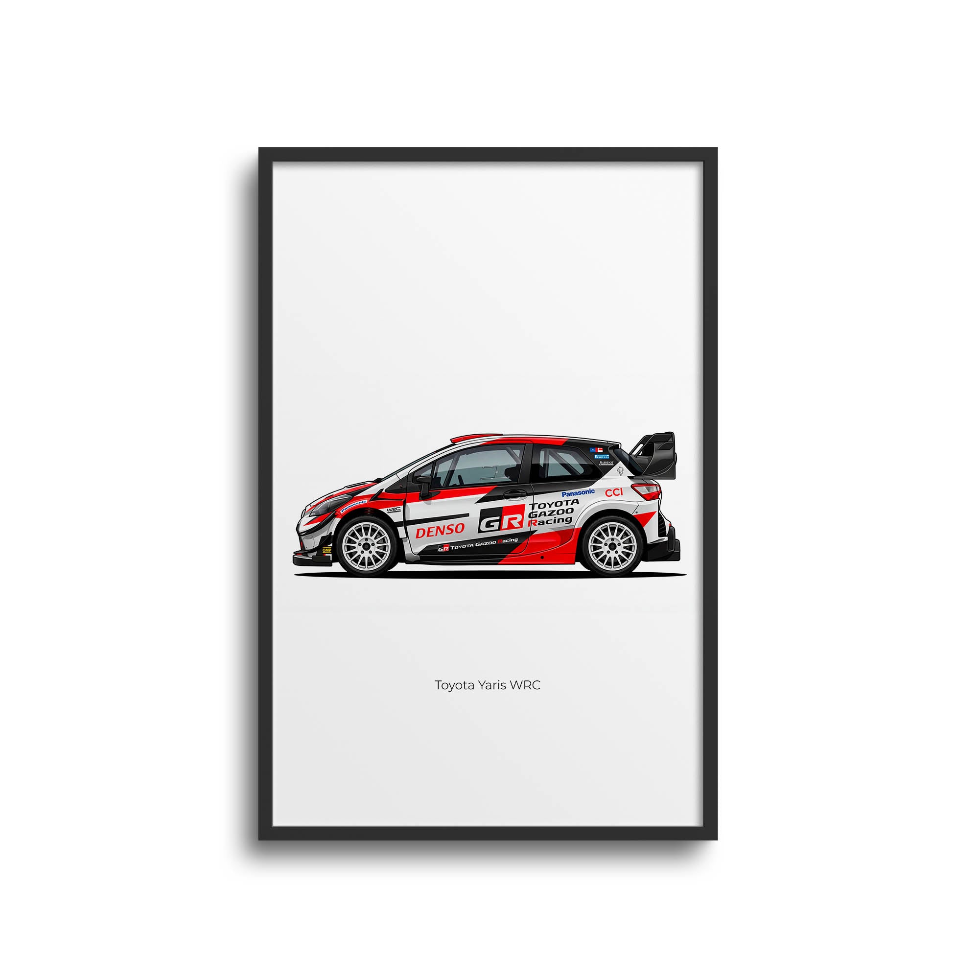 Toyota Yaris Poster – 2018 Gazoo Racing Side View Car Print With White Red Black Livery