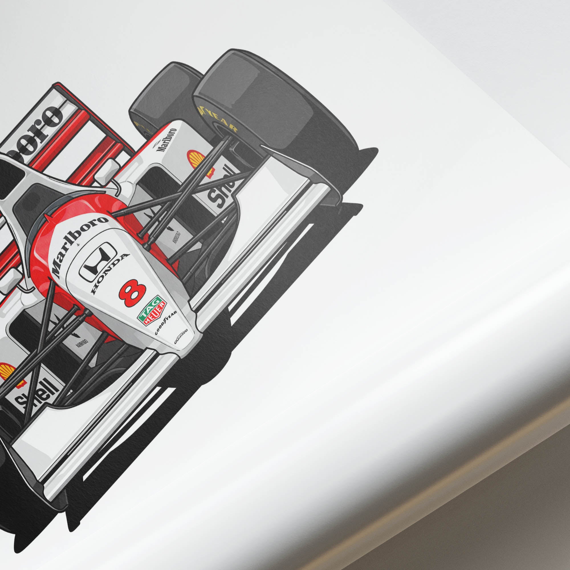 McLaren MP4 8 Poster – Ayrton Senna 1993 F1 Racing Print | Vintage Motorsport Art