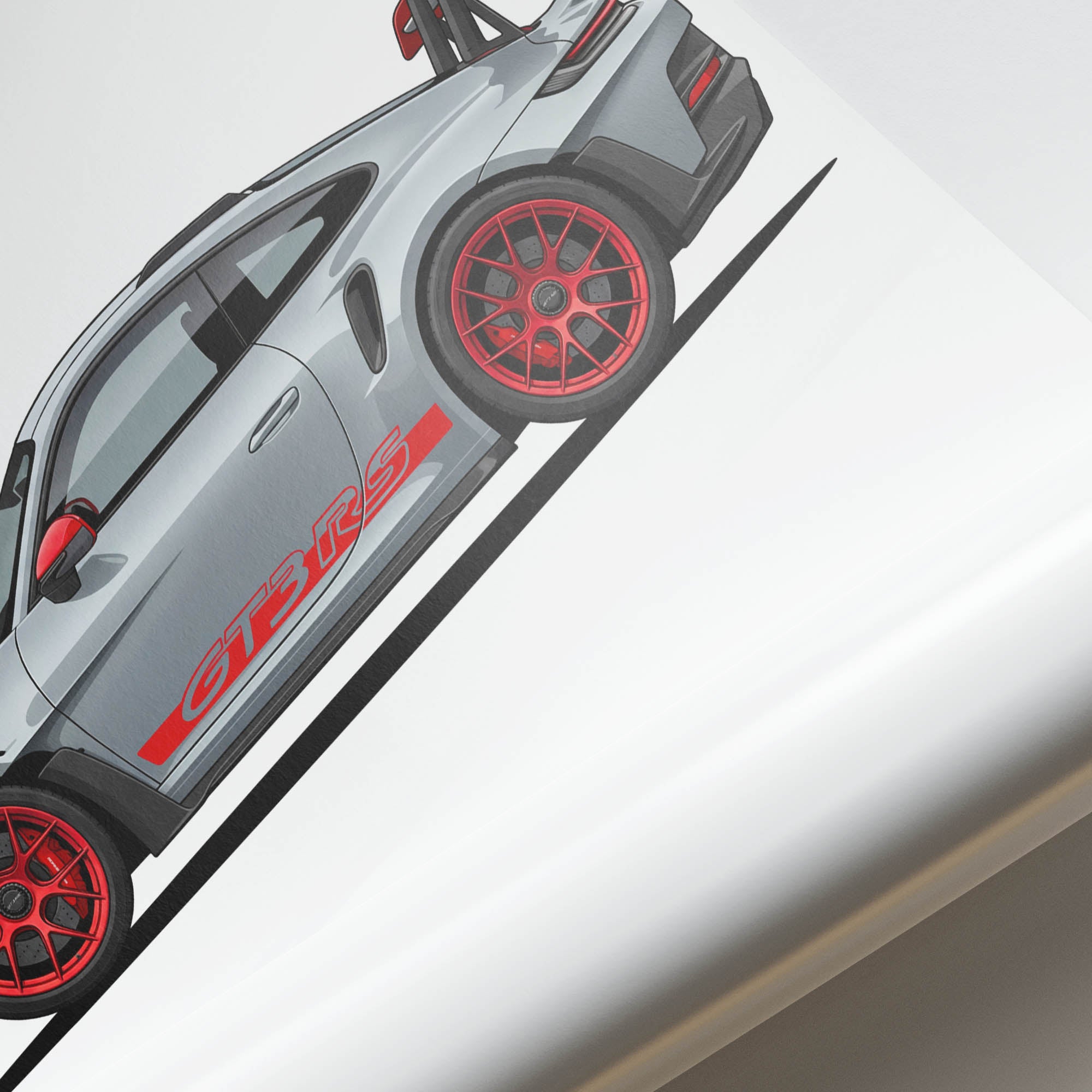 2023 Porsche 911 Gt3 Rs 992 Ice Grey Metallic With Pyro Red Accents Side View Poster