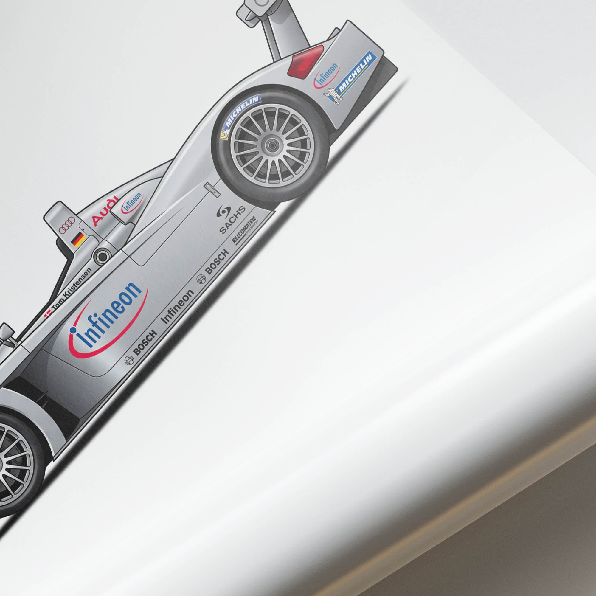 Audi R8 LMP Poster – 2000 Tom Kristensen Silver Livery Race Car Print