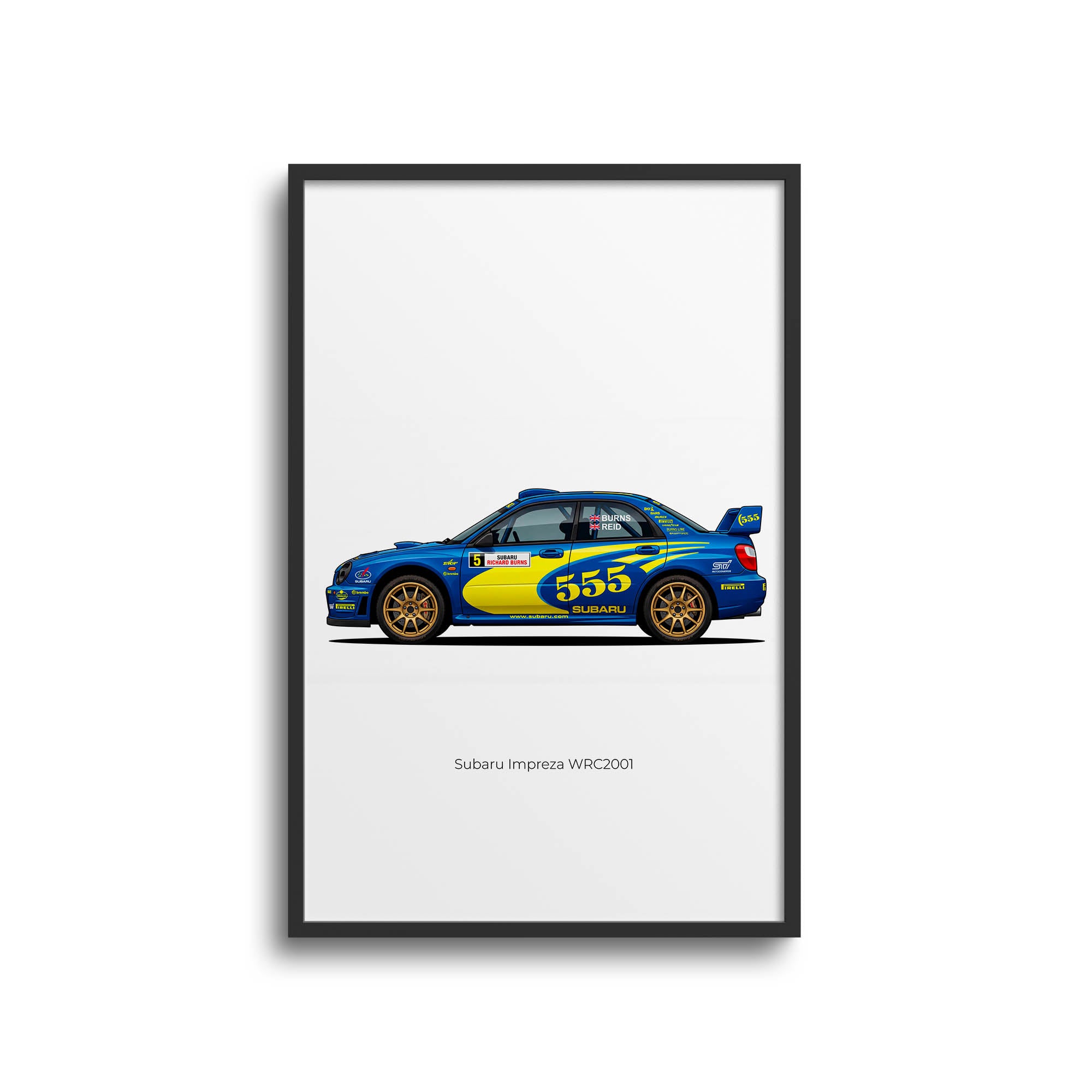 Subaru Impreza Poster - 2001 Richard Burns Blue Yellow Livery Rally Art Print