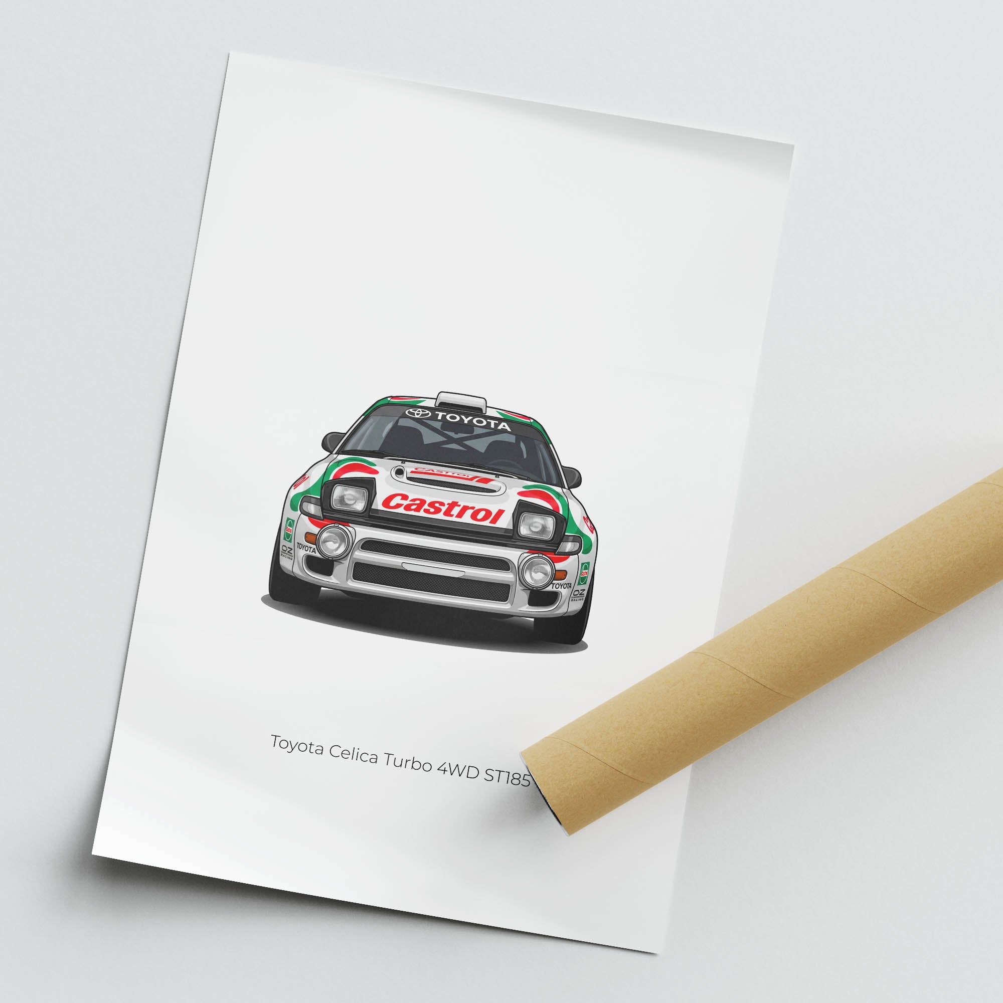 Toyota Celica Turbo 1993 ST185 4WD Rally Car Print – Castrol Green Red Livery Poster