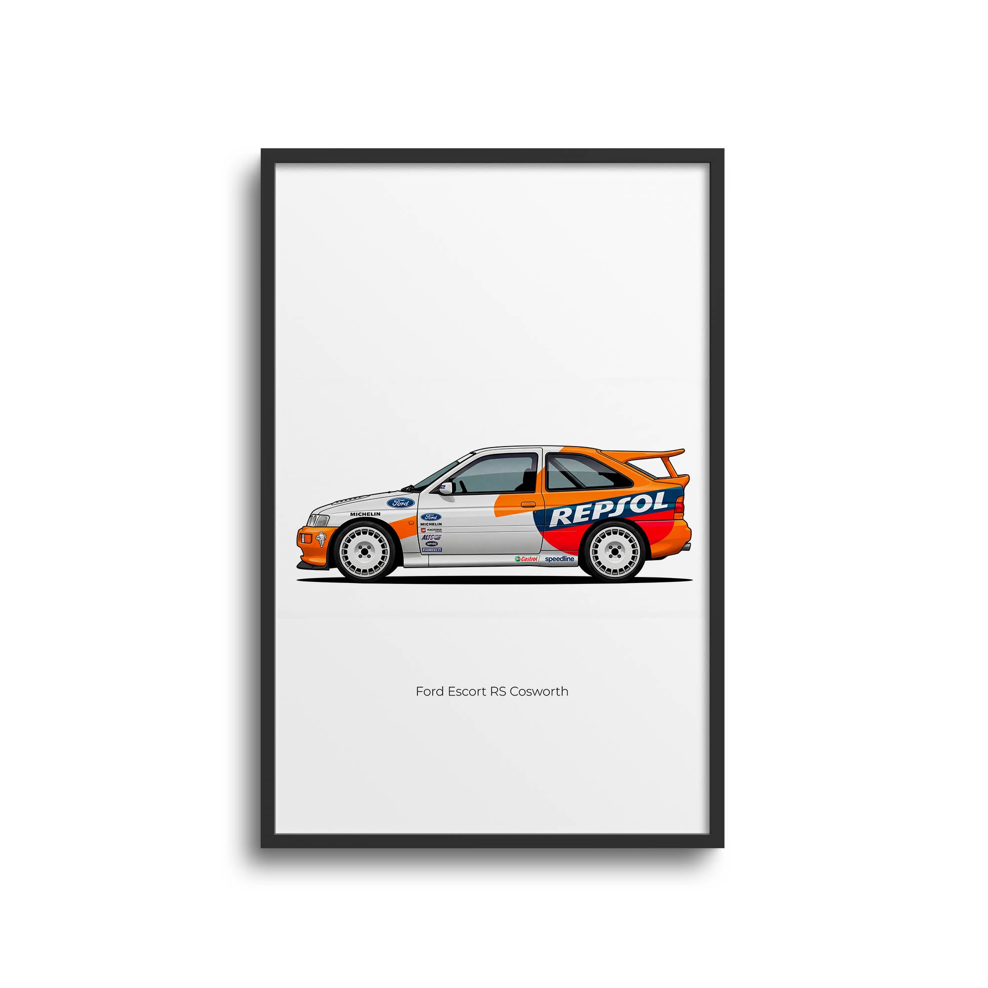 Ford Escort Cosworth Poster – 1996 Rally Car Side View With Repsol Livery