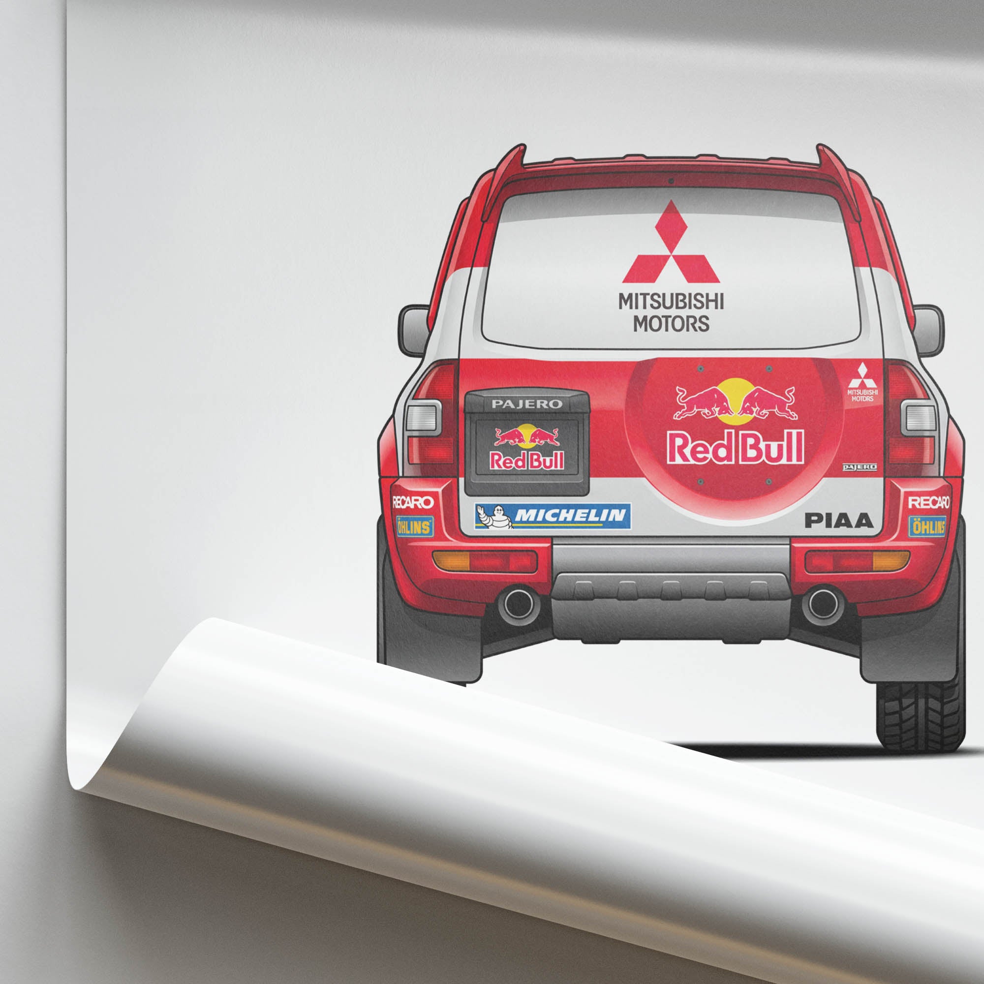 Mitsubishi Pajero Poster - 2001 Dakar Rally Red White Livery Print