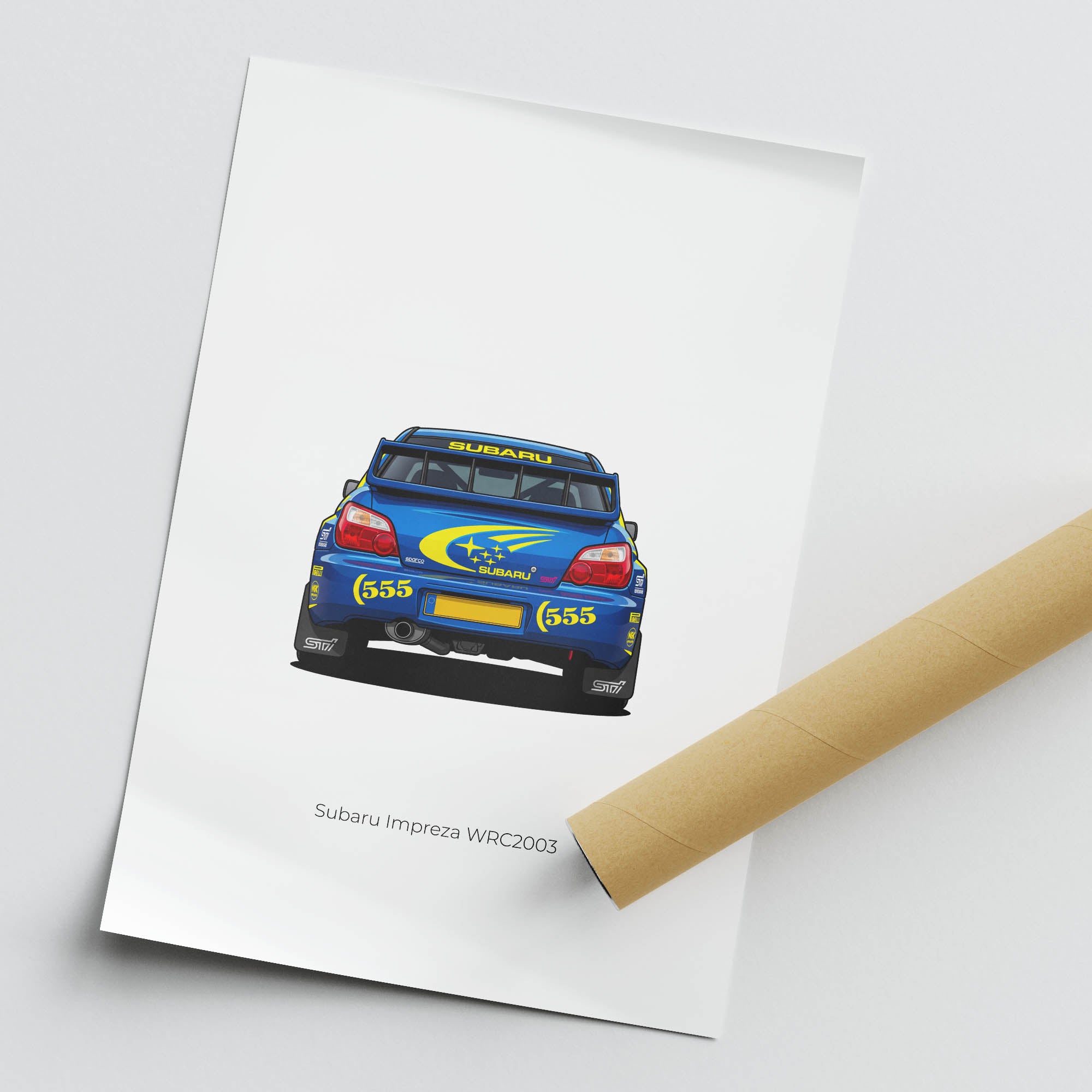 Subaru Impreza Poster – 2003 Rally Car Print With Blue Yellow Livery