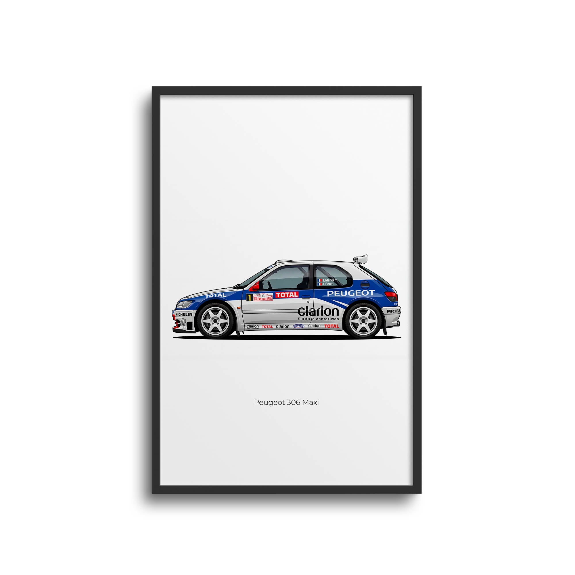 Peugeot 306 Maxi Poster – 1996 Rally Car Artwork With White Blue Livery Print
