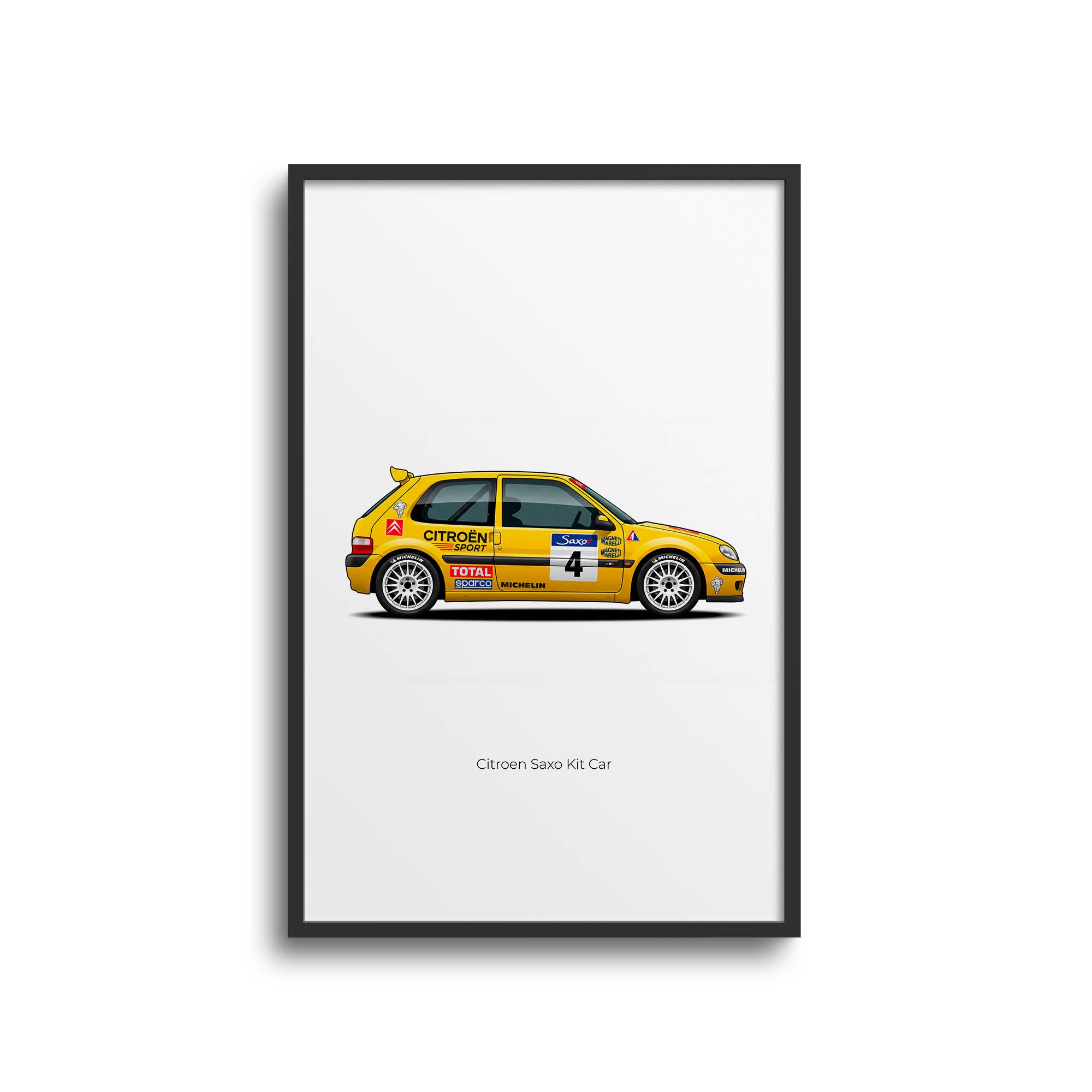 Citroen Saxo Kit Car Vintage Race Poster - 1998 Yellow Livery Side View