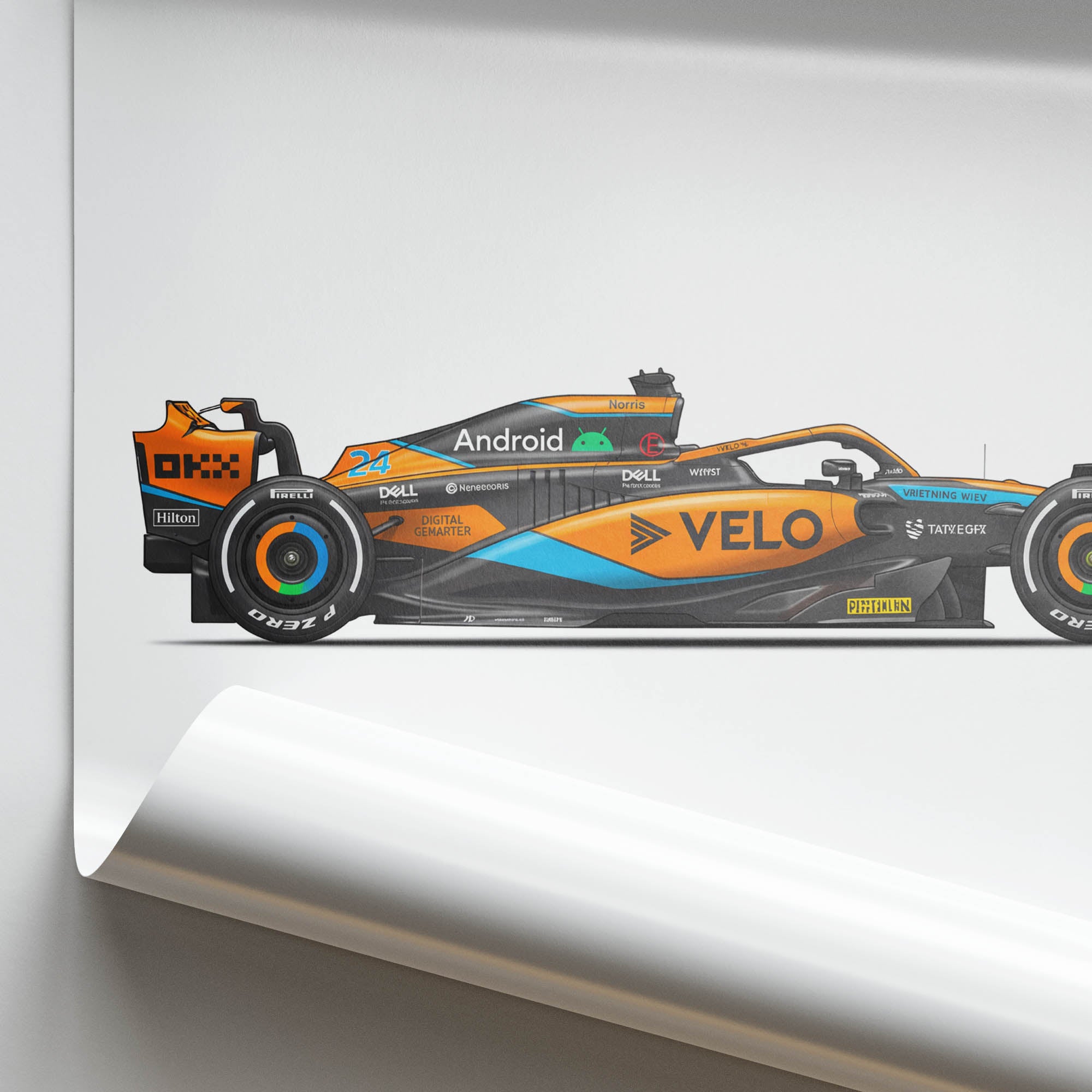 2024 McLaren MCL38 Lando Norris Papaya – Car Print (Side)