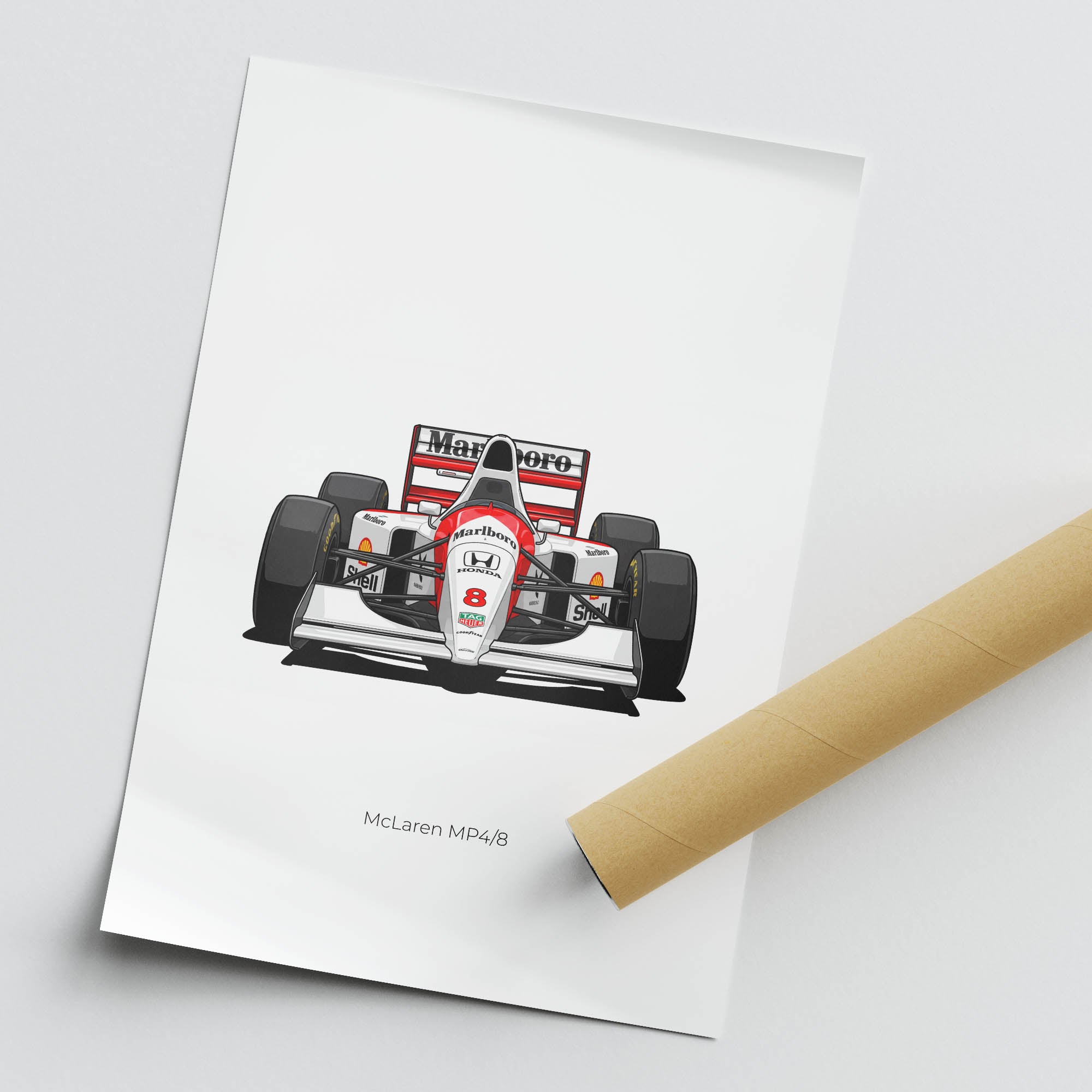 McLaren MP4 8 Poster – Ayrton Senna 1993 F1 Racing Print | Vintage Motorsport Art