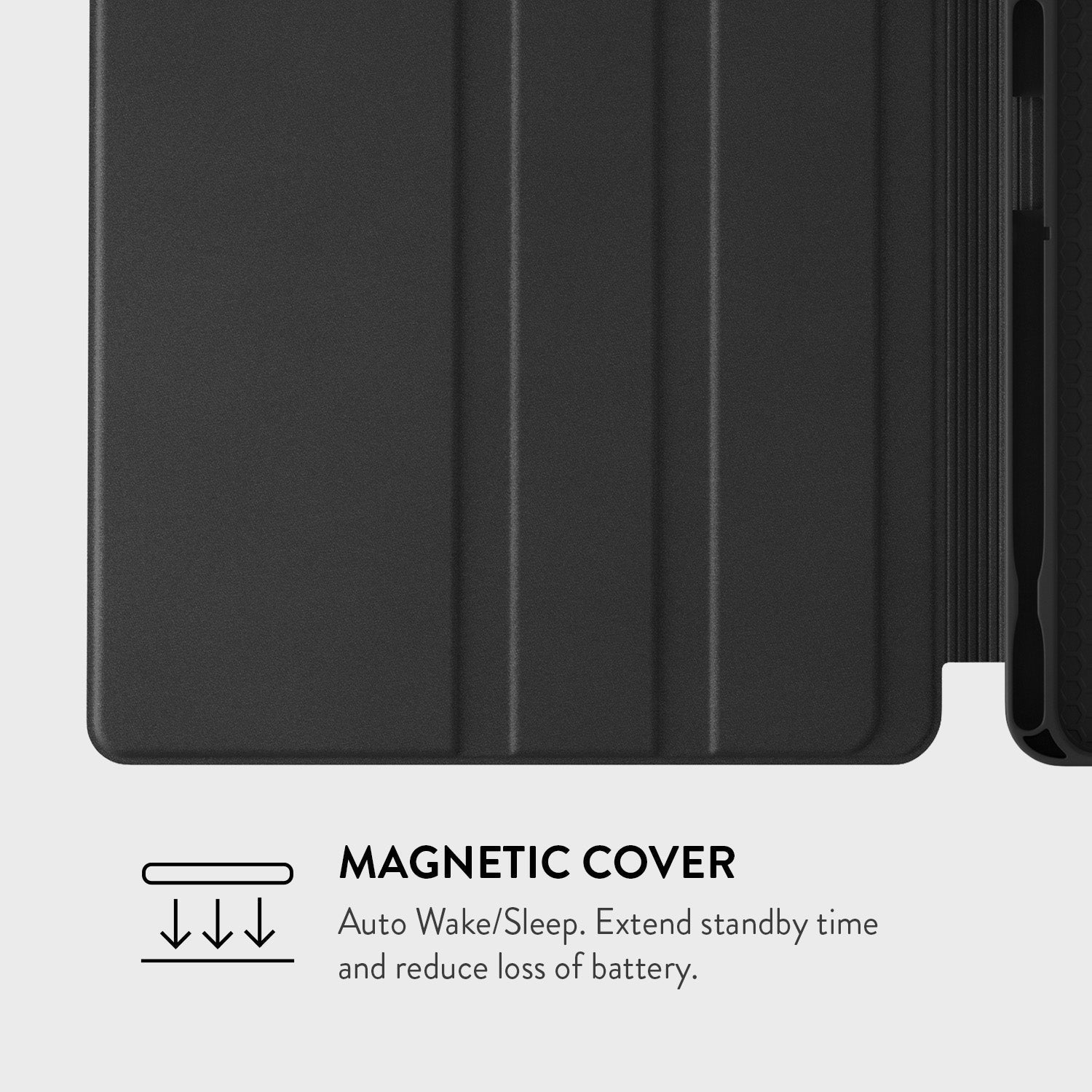 a black, rectangular object with a description of its features.
